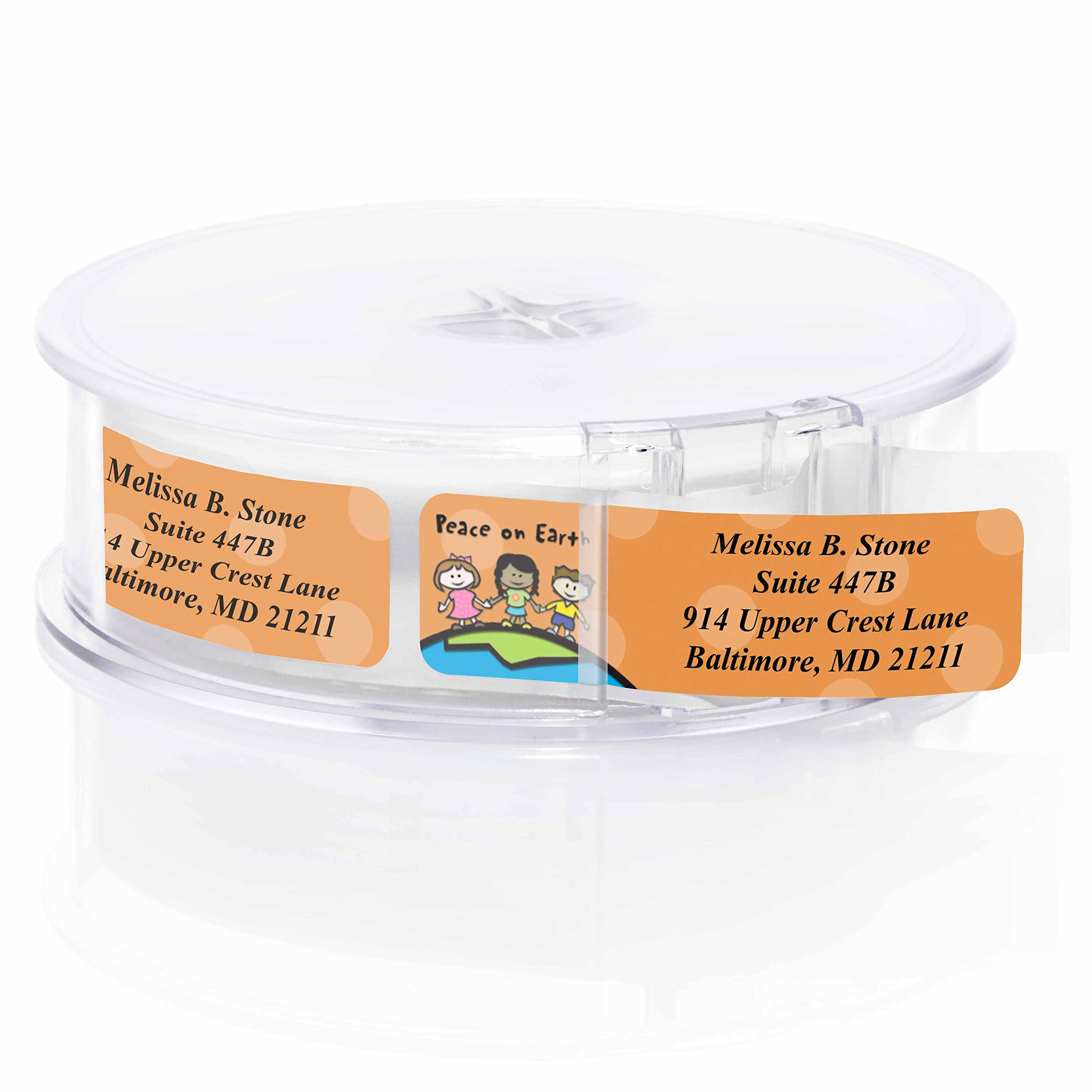 Elegant Designer Rolled Address Labels with Plastic Dispenser - Perfect for Wedding Invitations, Business Mail & Holiday Cards - Hands Around The World
