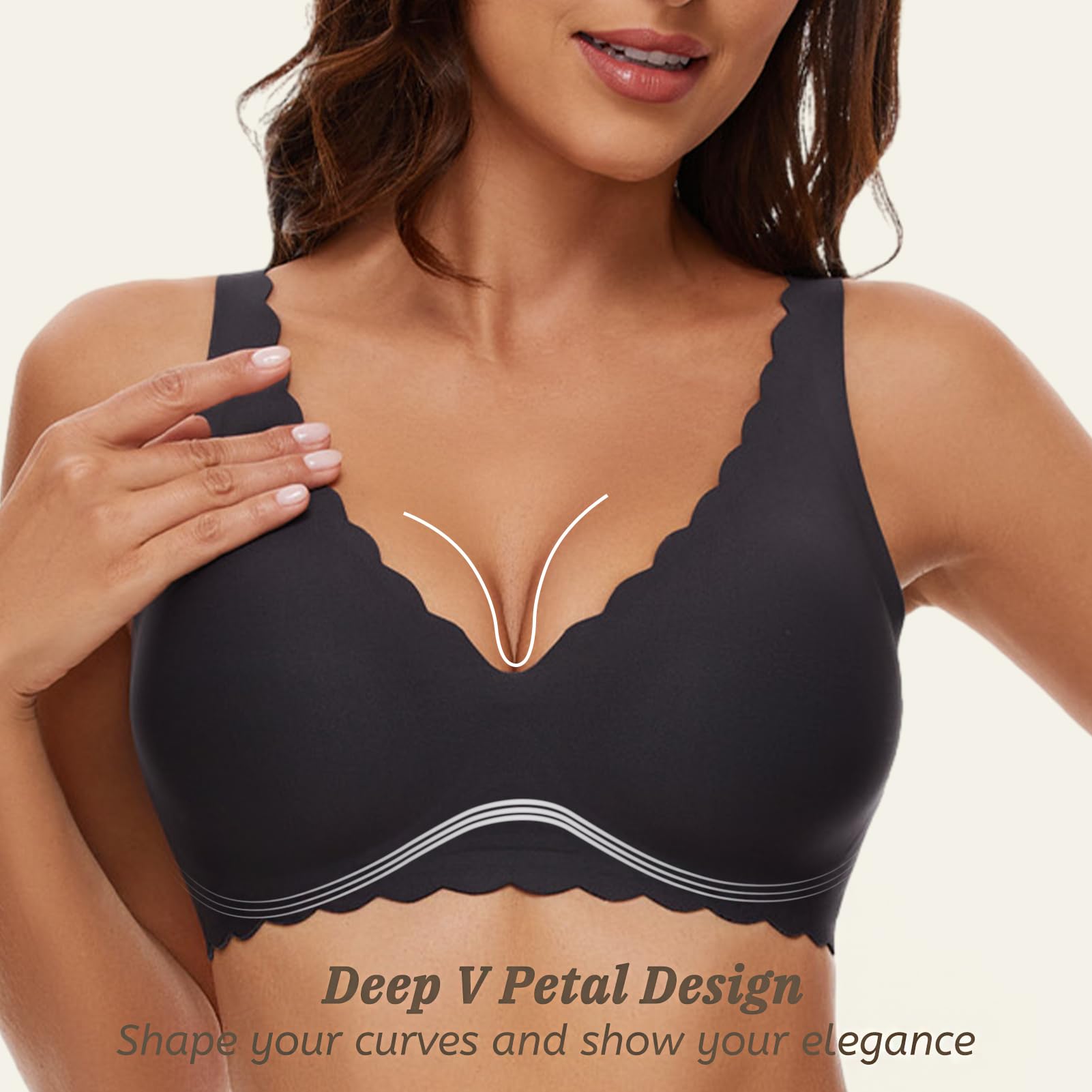 Wireless Comfort Deep V Petal Bras for Women - Seamless Soft Bralette with Extender - Perfect for Yoga, Lounge & Everyday Wear