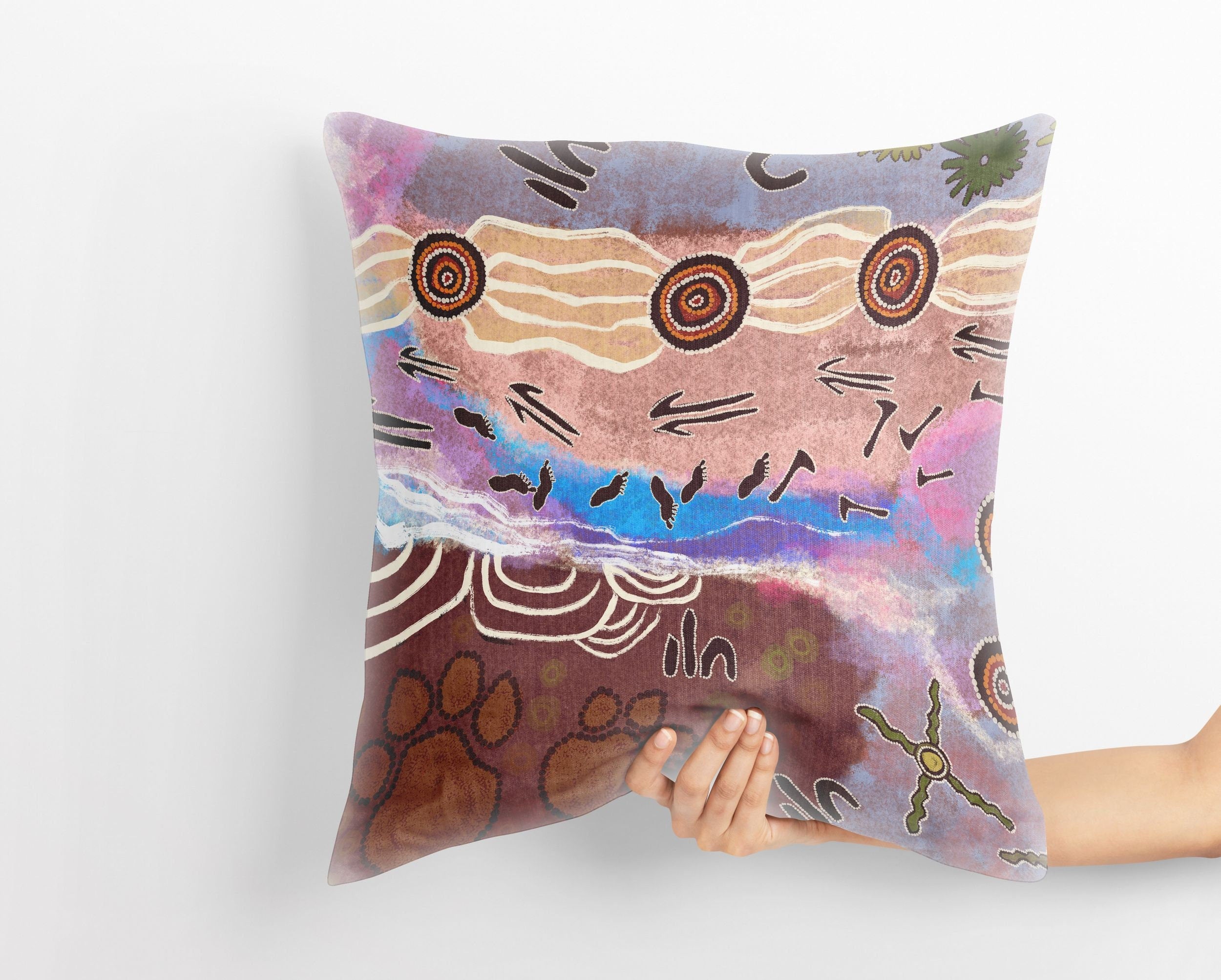 Australian Aboriginal Art Pillow Cases - Abstract Throw Pillow Cover 24x24 Inch, Contemporary Red Decorative Cushion Cover for Sofa, Bed, Living Room & Home Decor