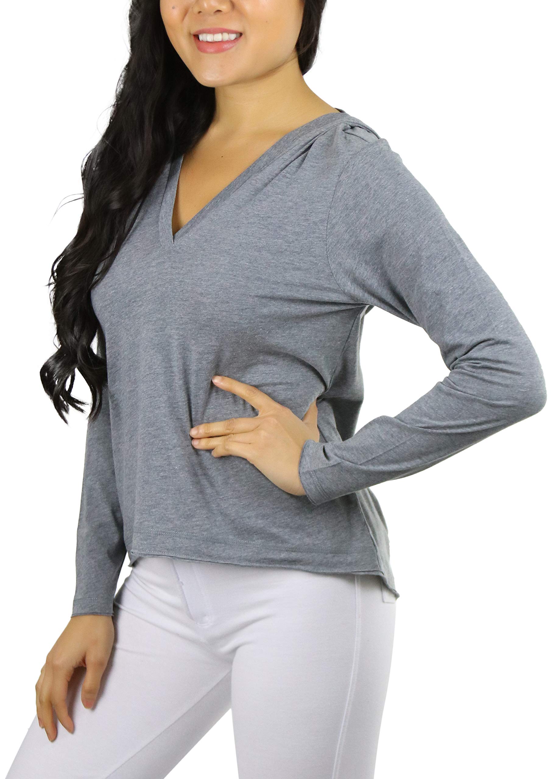 ToBeInStyle Women's Cotton Long Sleeve V-Neck Raw Edge Relaxed Fit Hoodie - Cozy Casual Pullover Sweatshirt for Lounge, Travel & Streetwear Fashion