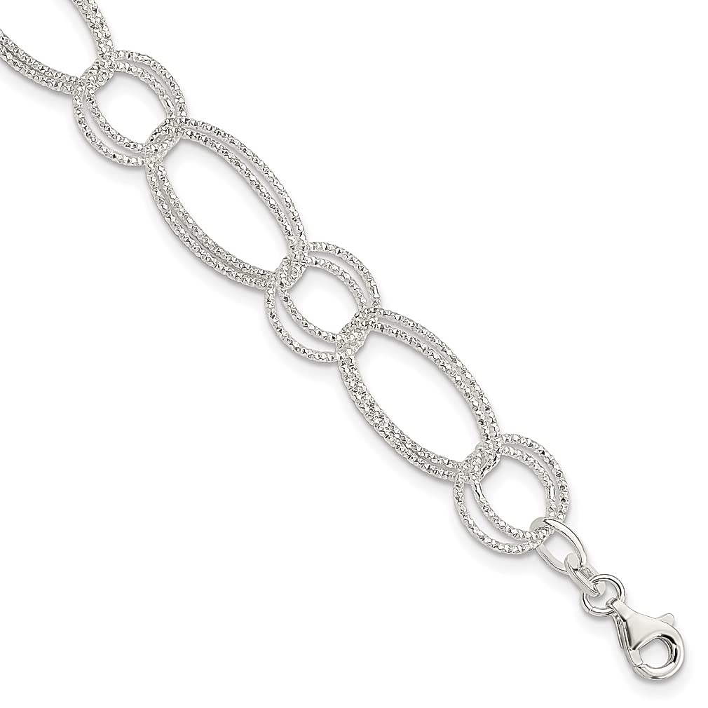 925 Sterling Silver Textured Double Link Bracelet for Women - 7 Inch Adjustable Elegant Jewelry Gift for Her | Perfect for Date Night, Anniversary & Special Occasions