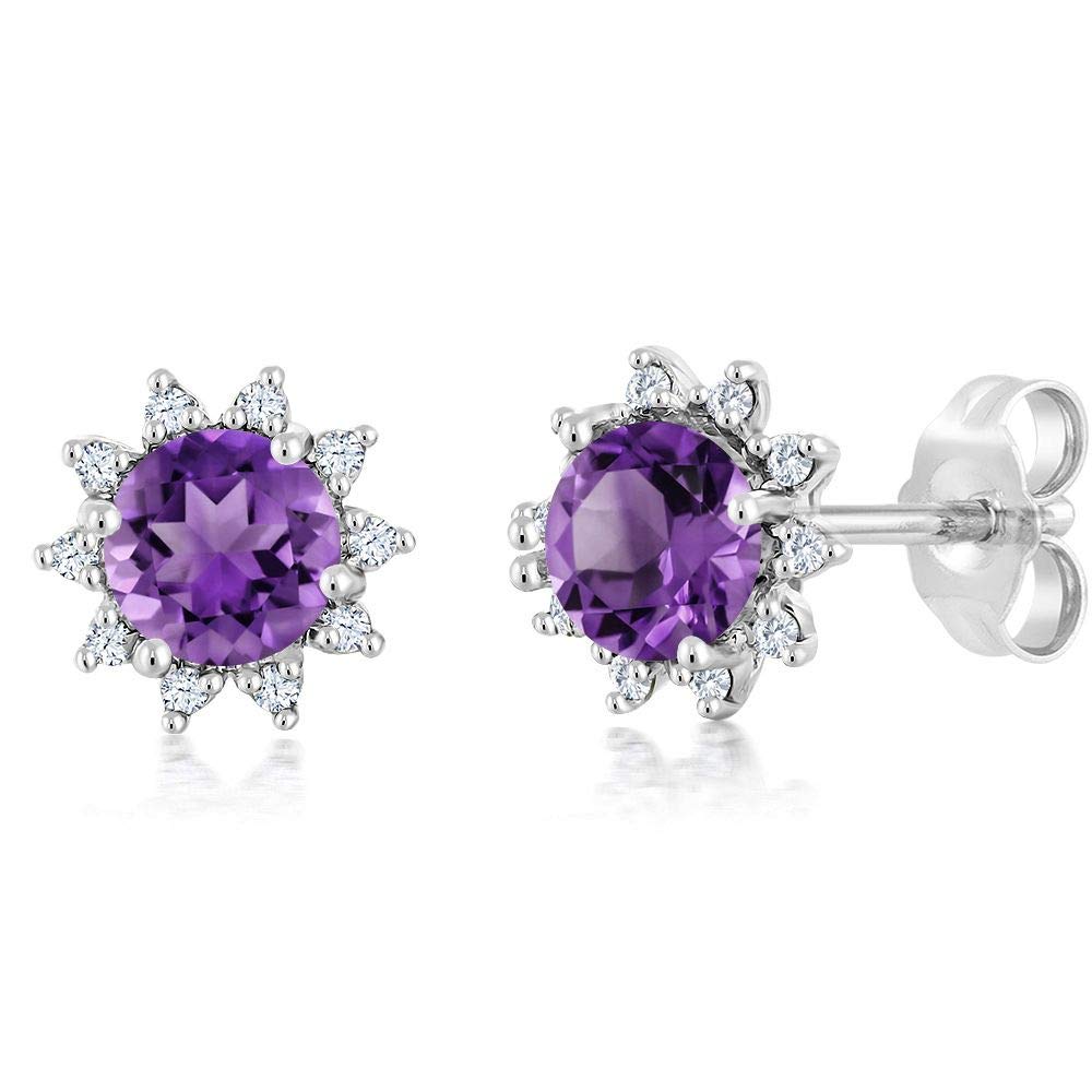 18K White Gold Gemstone Birthstone & White Diamond Halo Stud Earrings for Women | Elegant Gift for Anniversary, Birthday & Special Occasions | Perfect for Everyday Wear & Formal Events