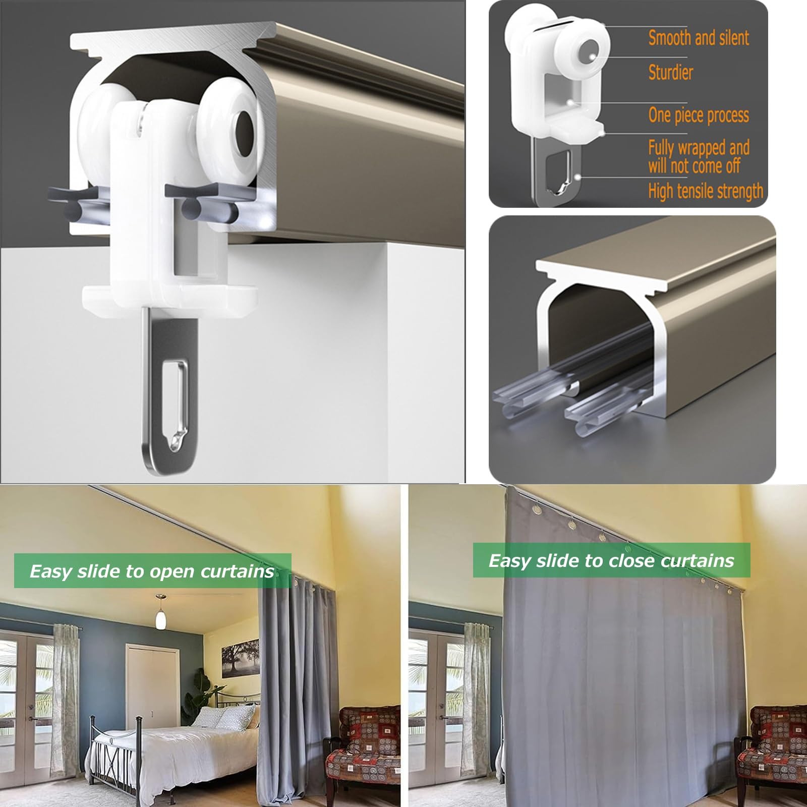Heavy Duty Aluminum Curtain Track System - 50cm to 600cm Length Options for Ceiling or Wall Mount | Smooth Slide Rails for Living Room, Office, Window & Room Divider | Perfect for Home Decor, Privacy Solutions & Space Partitioning