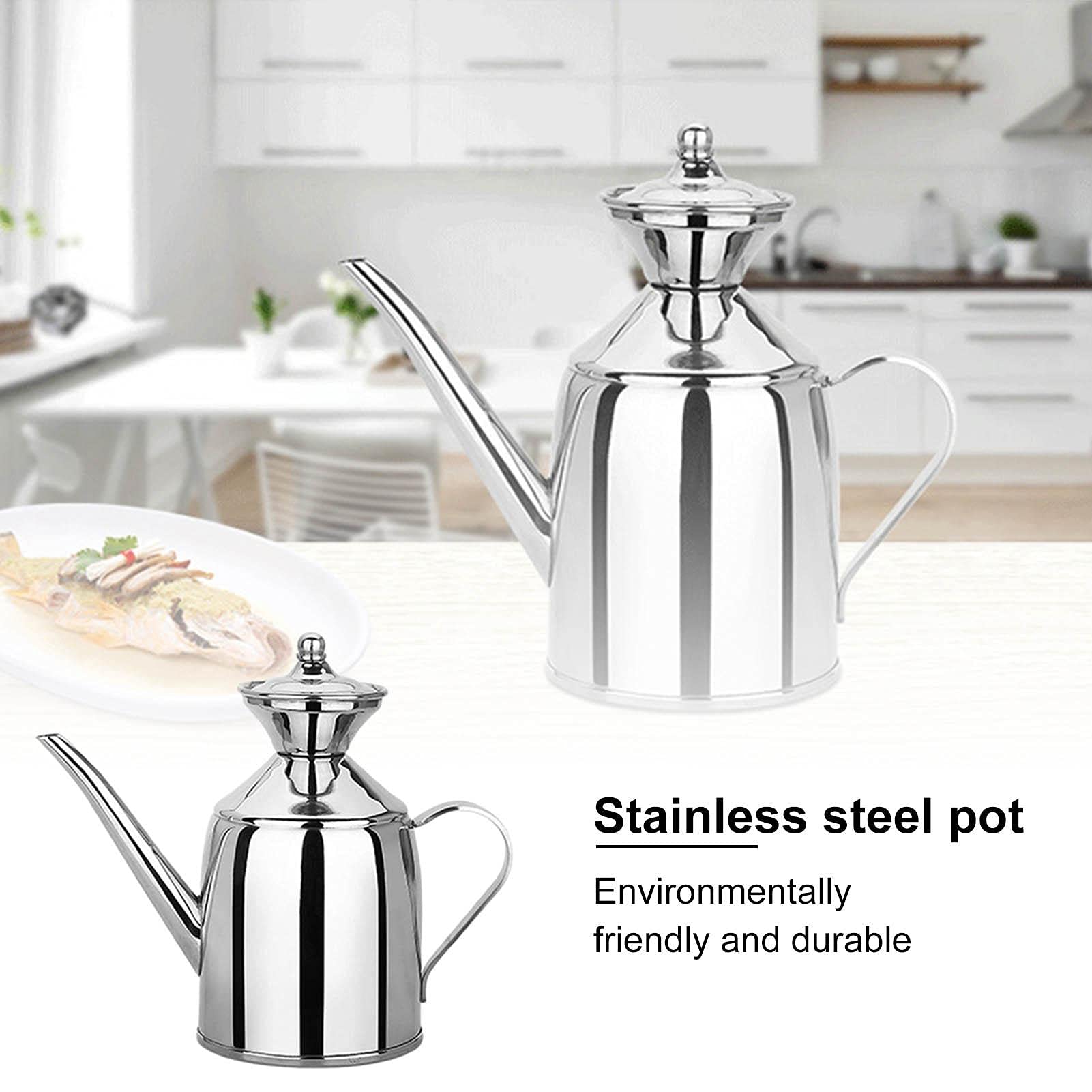 Premium Stainless Steel Olive Oil Dispenser - Leakproof Kitchen Oil Bottle with Drizzler Spout - Large Capacity for Cooking, Salad Dressing & Baking - Perfect for Restaurants & Home Kitchens
