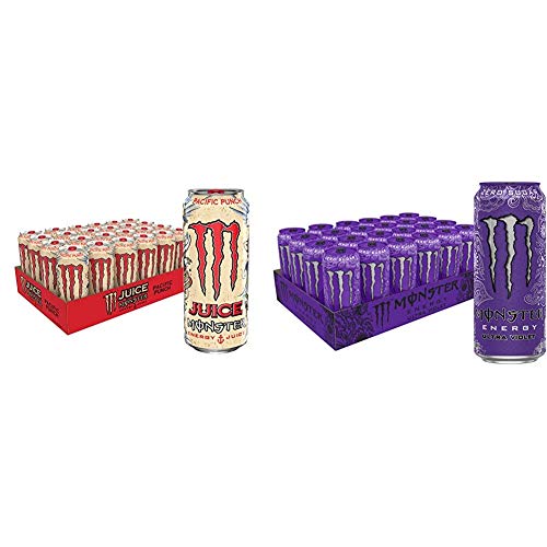 Monster Energy Drink Variety Pack - 24 Cans (12 Pacific Punch + 12 Ultra Violet) | 16oz Juice & Sugar-Free Energy Drinks | Perfect for Workouts, Gaming & All-Nighters | Bulk Energy Drink Supply for Offices & Parties