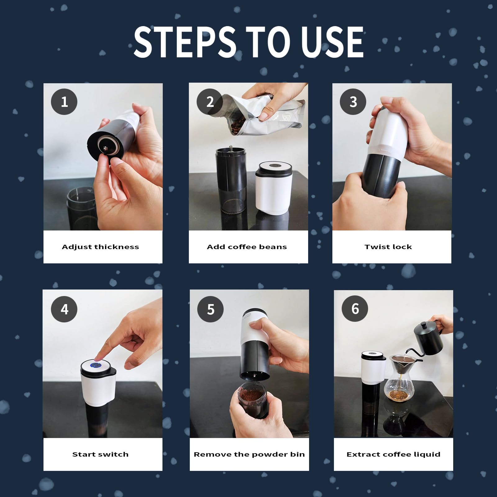 T-mark Single Person Portable Conical Burr Coffee Grinder - Cordless Electric Coffee Bean Grinder with Clean Brush for Travel, Camping, Office & Home Use | Perfect for Fresh Ground Coffee Anywhere