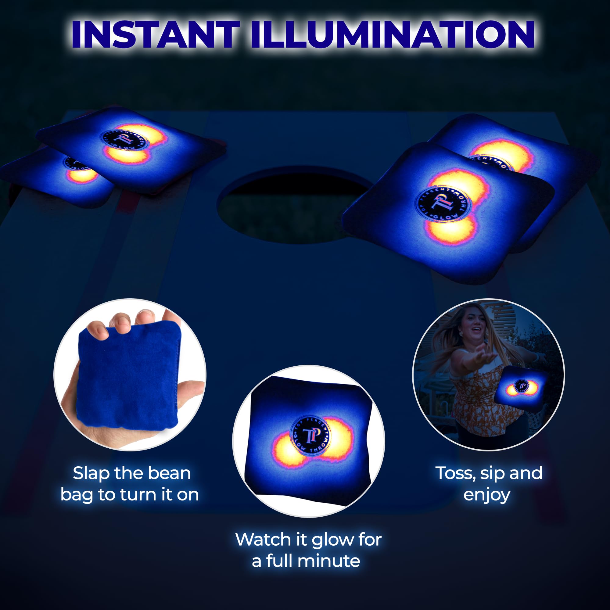Glow Throw Light Up LED Cornhole Bags - Regulation Size & Weight for Competitive Play - Set of 4 Dual-Sided (Stick & Slick) Bean Bags - Perfect for Backyard Games, Family Gatherings & Outdoor Parties (Blue)