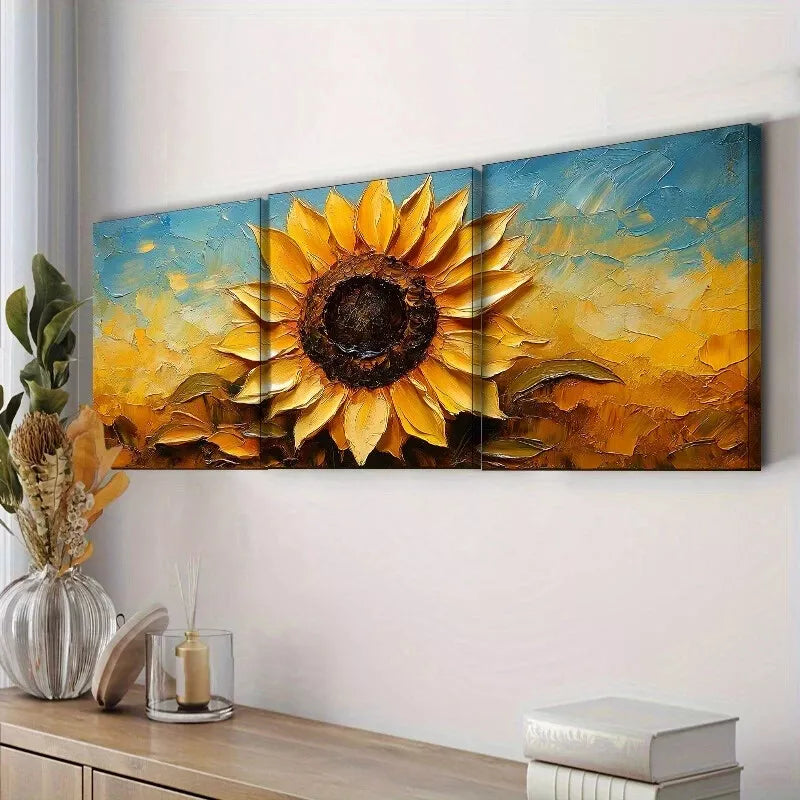 3-Piece Sunflower Canvas Wall Art Set - Yellow Background, Framed 40x60cm (16x24in) | High Quality Print | 100% Australian Made | Ready to Hang | Perfect for Living Room, Bedroom & Office Decor