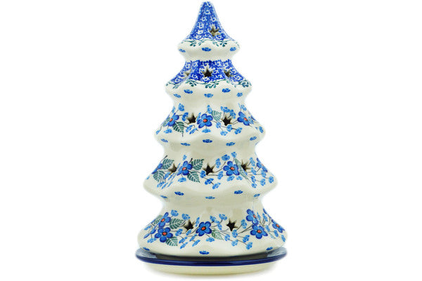 10 Christmas Tree Candle Holders - Blue Blossom Floral Design for Holiday Table Decor, Mantel Display & Festive Home Centerpiece