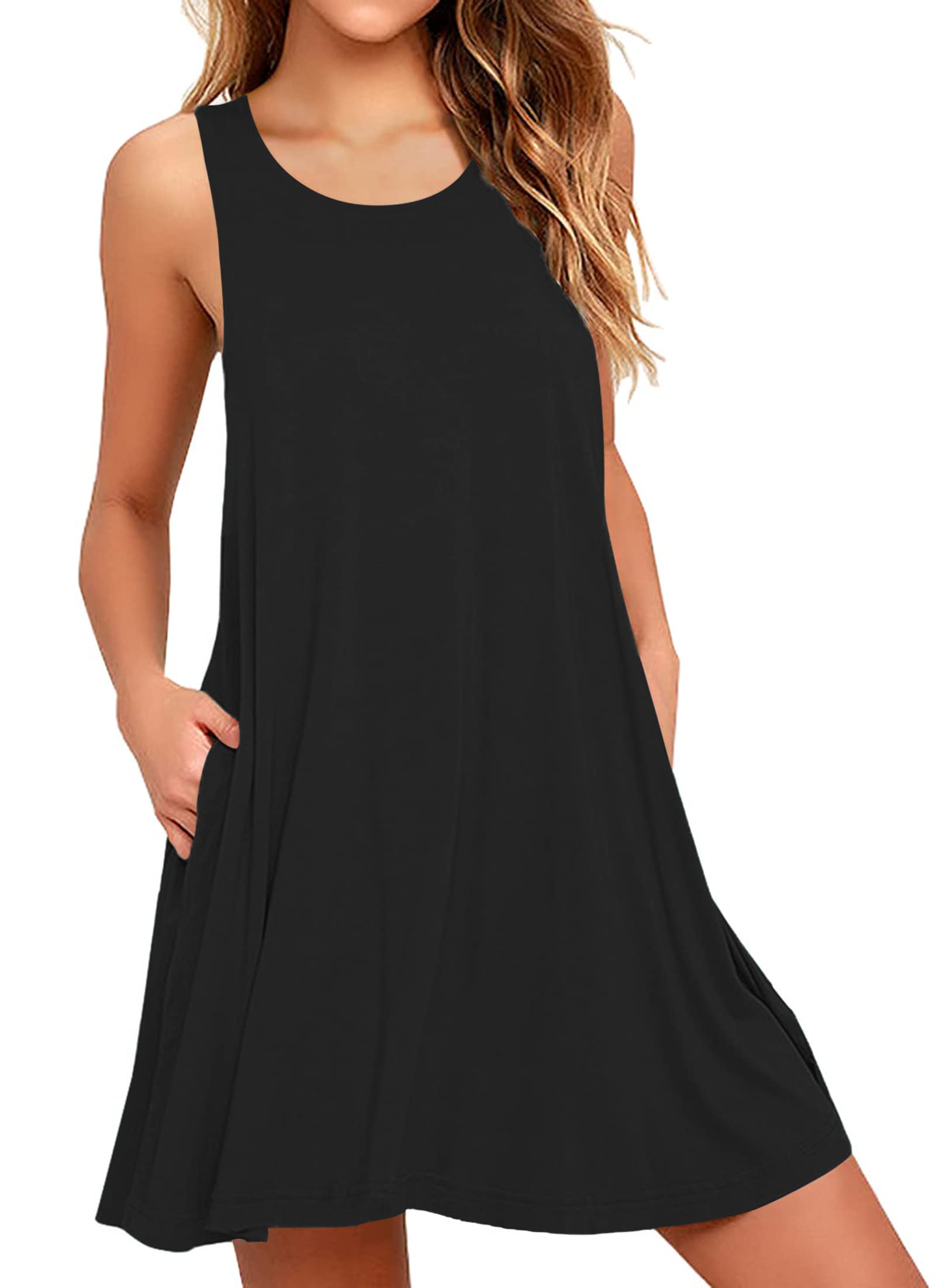 Women's Summer Casual T-Shirt Dress - AUSELILY Plain Pleated Tank Dress for Beach Cover Up | Perfect for Vacation, Poolside, and Everyday Wear