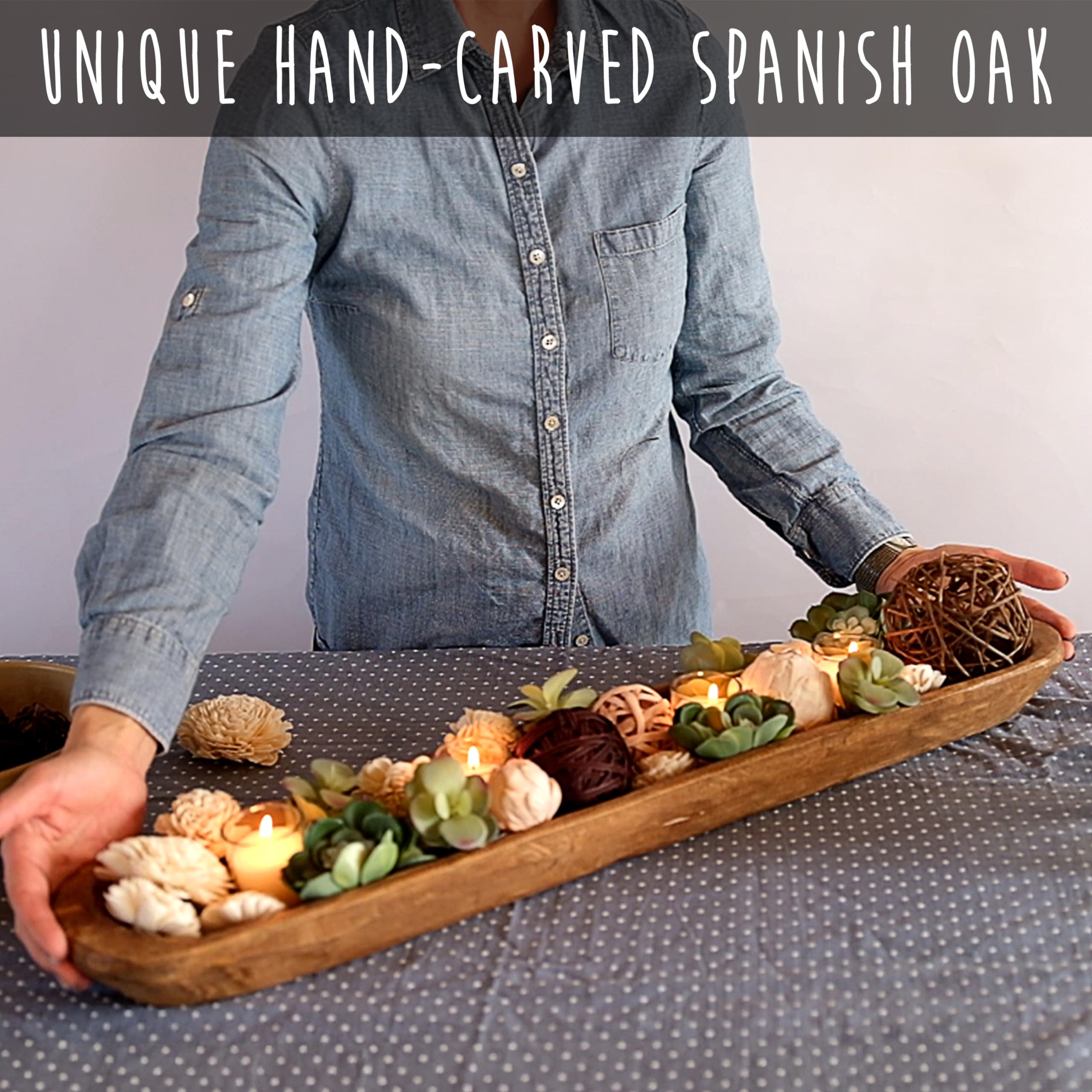 Hand Carved 30 Inch Rustic Wooden Dough Bowl - Large Decorative Bread Shaped Centerpiece for Farmhouse & Rustic Home Decor | Made in USA | Perfect for Dining Table, Kitchen Island, or Mantel Display