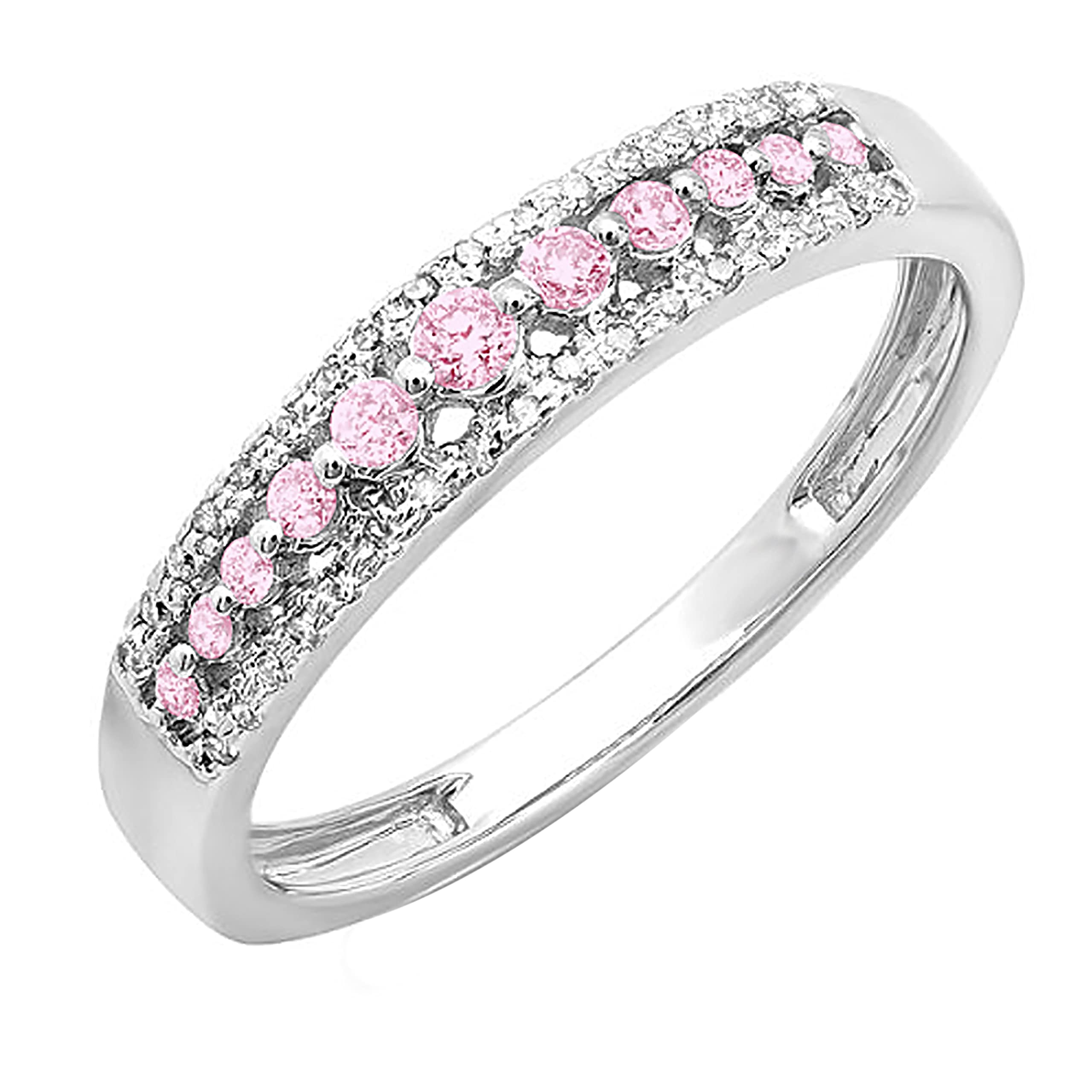 14K Gold Pink Sapphire & Diamond Wedding Band Ring for Women - Elegant Anniversary Jewelry Gift for Brides, Engagement, Valentine's Day & Special Occasions