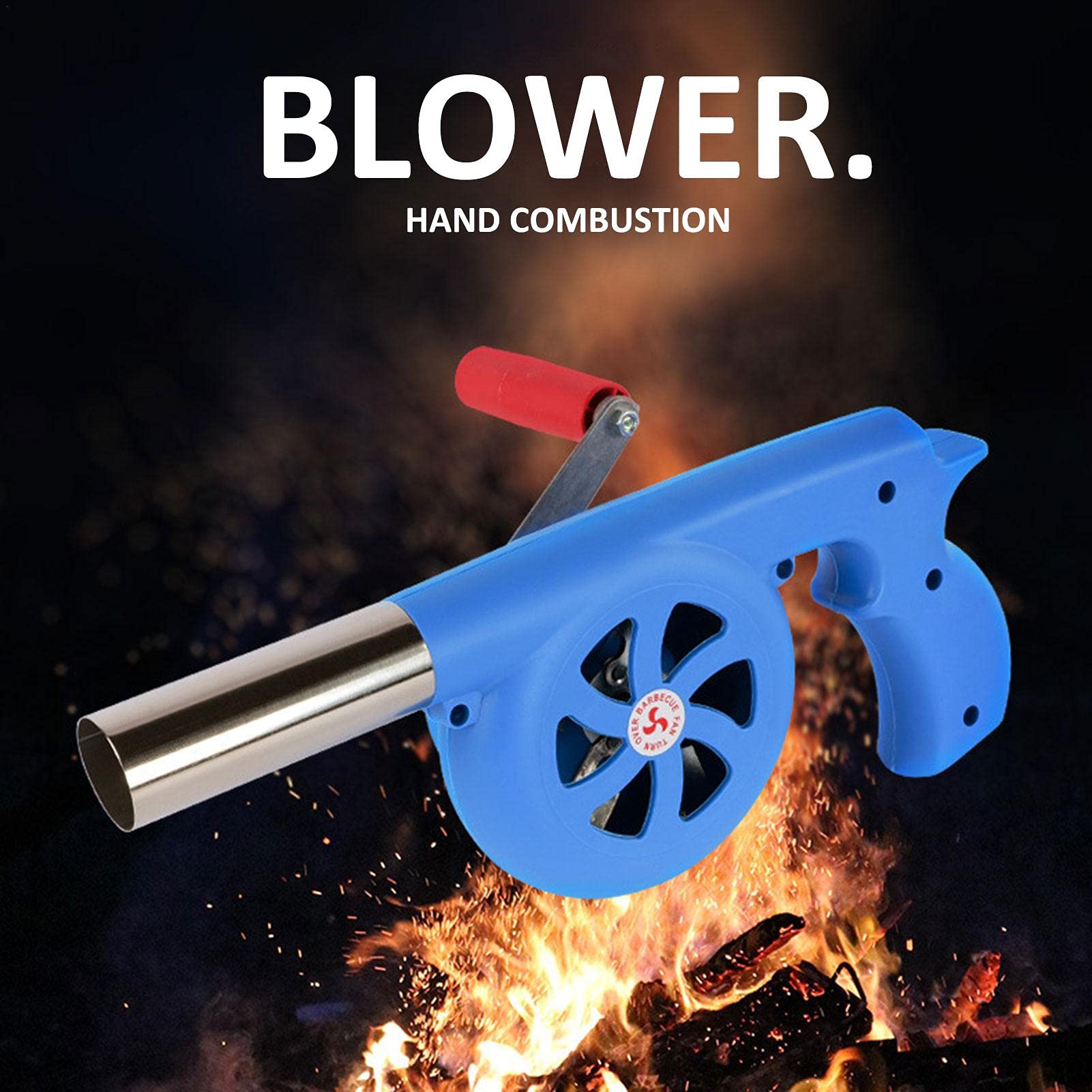 Hand Crank BBQ Fan - Portable Outdoor Cooking Air Blower with Manual Speed Control & Durable Metal Fan Blade - Perfect for Camping, Hiking, Picnics & Backyard Barbecues