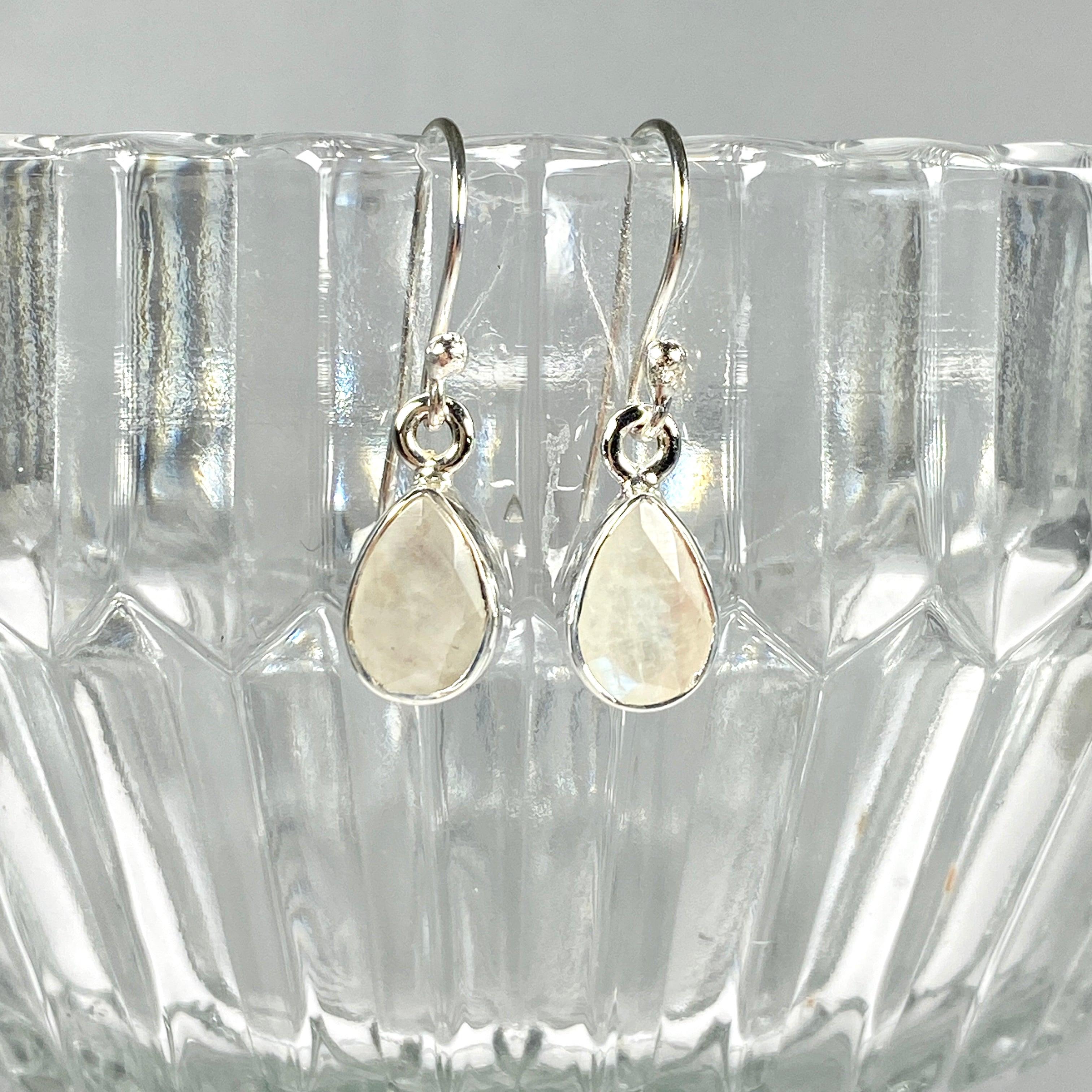 Moonstone Petite Teardrop Faceted Earrings - Dainty Silver Jewelry for Women - Perfect for Weddings, Date Nights & Special Occasions