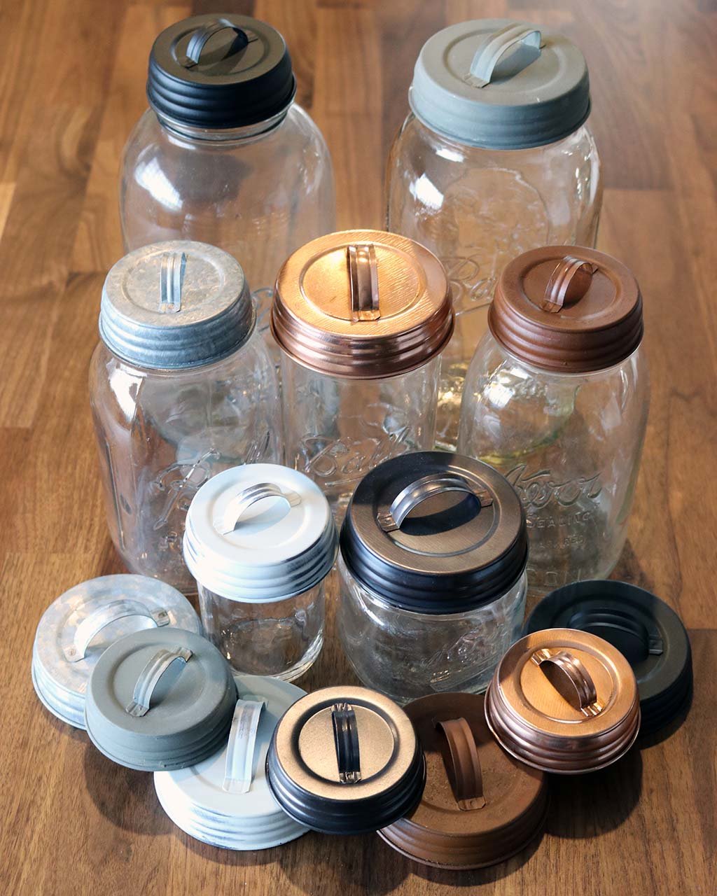 Oil Rubbed Bronze Mason Jar Lids with Handles - 4 Pack Wide Mouth Canning Jar Lids - Perfect for Home Canning, DIY Crafts, and Kitchen Storage
