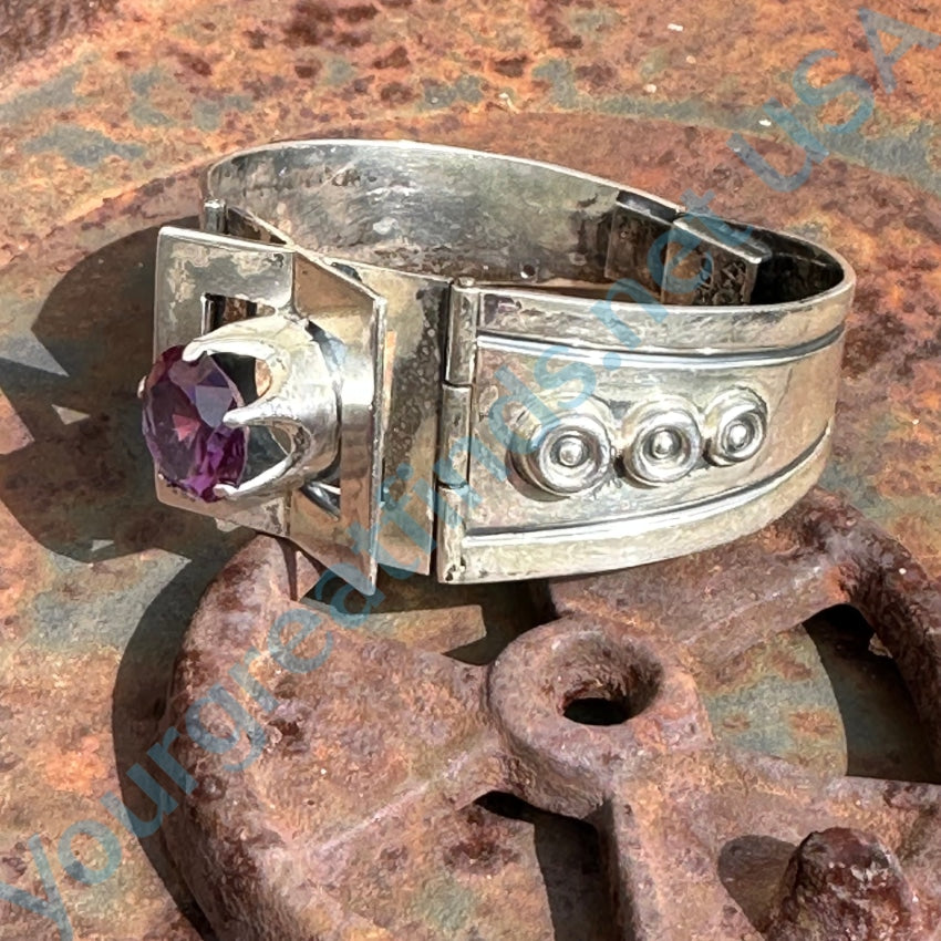 Vintage Sterling Silver Alexandrite Hinge Bangle Bracelet - Mexican Handmade Jewelry for Women, Gift for Her, Anniversary, Birthday, Wedding, Special Occasions