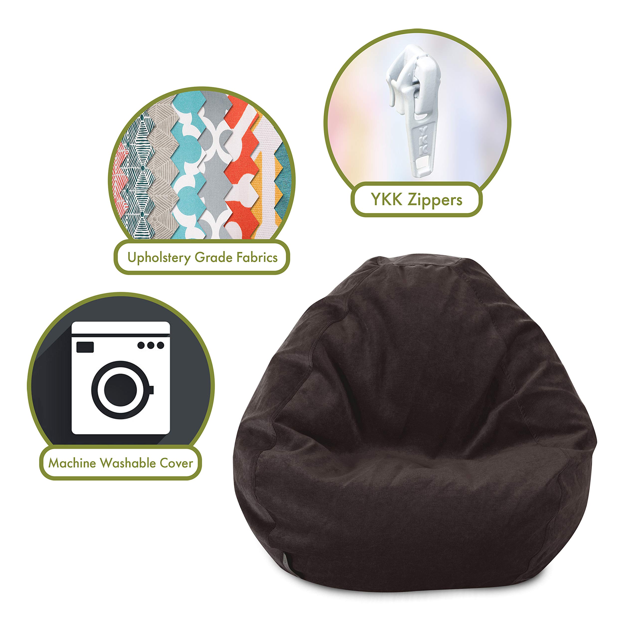Majestic Home Goods Classic Bean Bag Chair - Extra Large 28x28x22 Inches, Soft & Comfortable Bean Bag for Kids & Adults, Storm Brown - Perfect for Living Room, Bedroom, Game Room & Dorm Relaxation