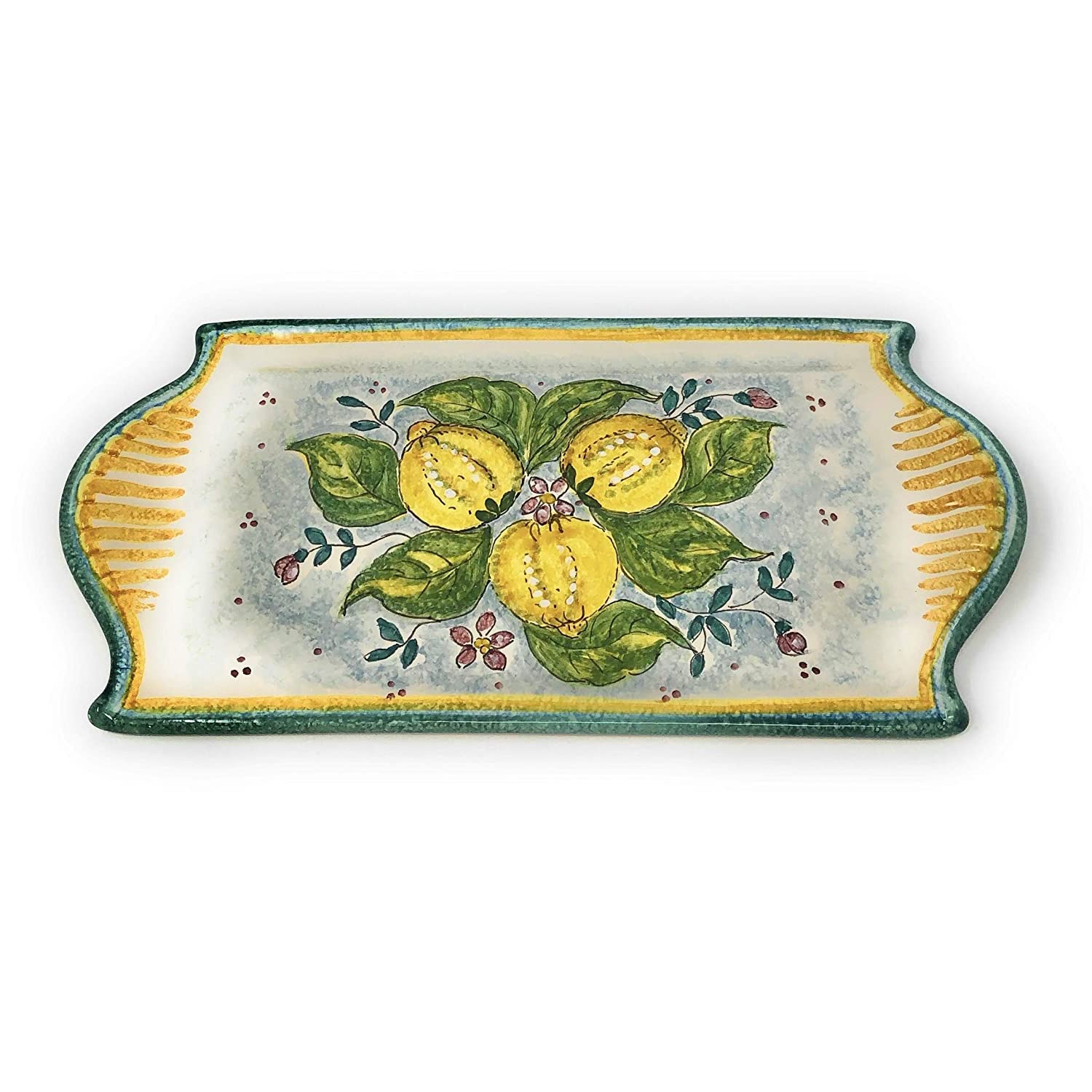 Italian Hand-Painted Ceramic Cheese Tray & Appetizer Plate - Tuscan Lemon Decor Centerpiece, Authentic Pottery from Italy | Perfect for Wine Parties, Charcuterie Boards & Kitchen Decor