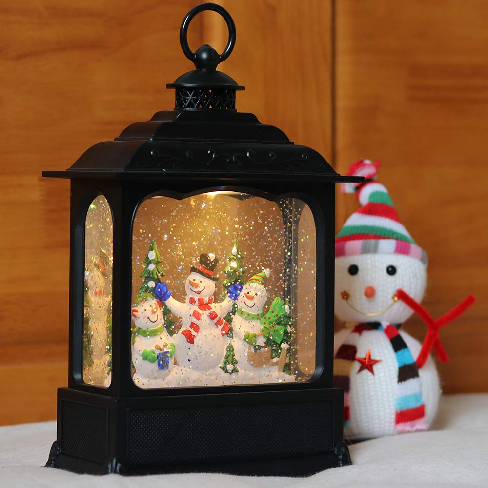 Eldnacele Musical Snow Globe Lantern with Timer - USB/Battery Operated Swirling Singing Water Glittering Light - Christmas Decoration for Adults & Kids (Snowman Design) - Perfect for Holiday Home Decor, Gift Giving & Winter Wonderland Displays