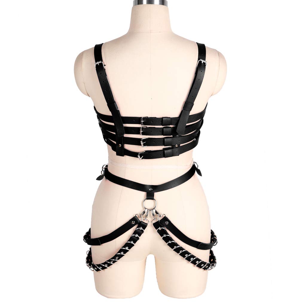 Women's Punk Leather Body Harness & Garter Belt Set - Hollow Out Frame Lingerie Accessories for BDSM, Burlesque & Fashion Outfits - Perfect for Cosplay, Nightclubs & Edgy Street Style