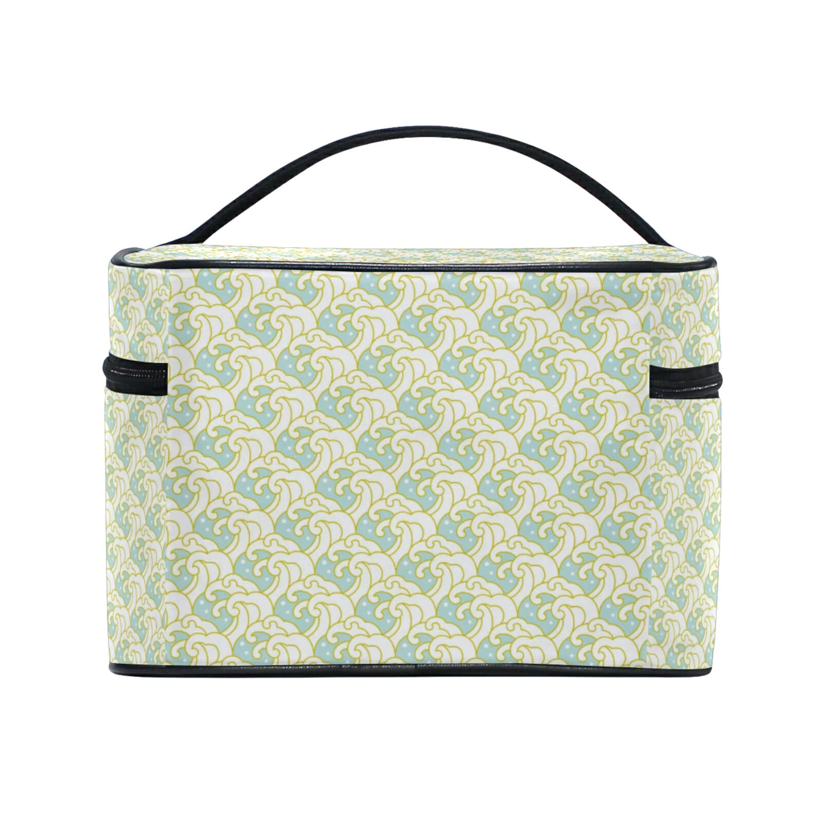 White and Yellow Wave Design Cosmetic Bag Organizer - Zippered Makeup Pouch & Toiletry Case for Women & Girls | Perfect for Travel, Gym, and Daily Essentials Storage