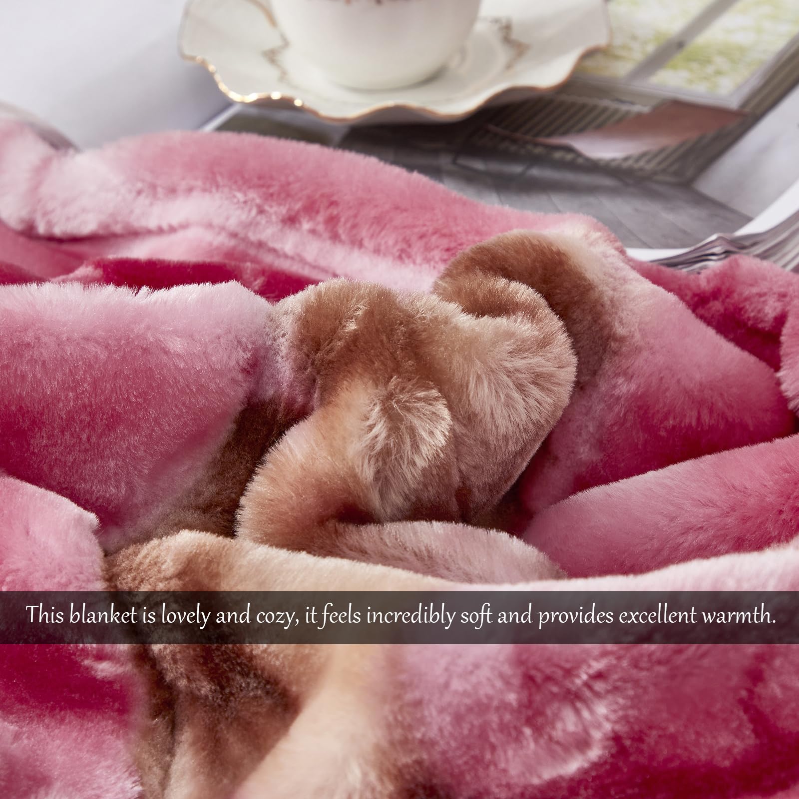 9 lb Heavy Fleece Blanket Queen Size 77x90 Inches - Ultra Soft & Warm 2-Ply Mink Blanket for Winter, Fall, Cold Weather - Cozy Pink Bed Blanket for Bedroom, Sofa, Couch, Travel (200x230 cm)