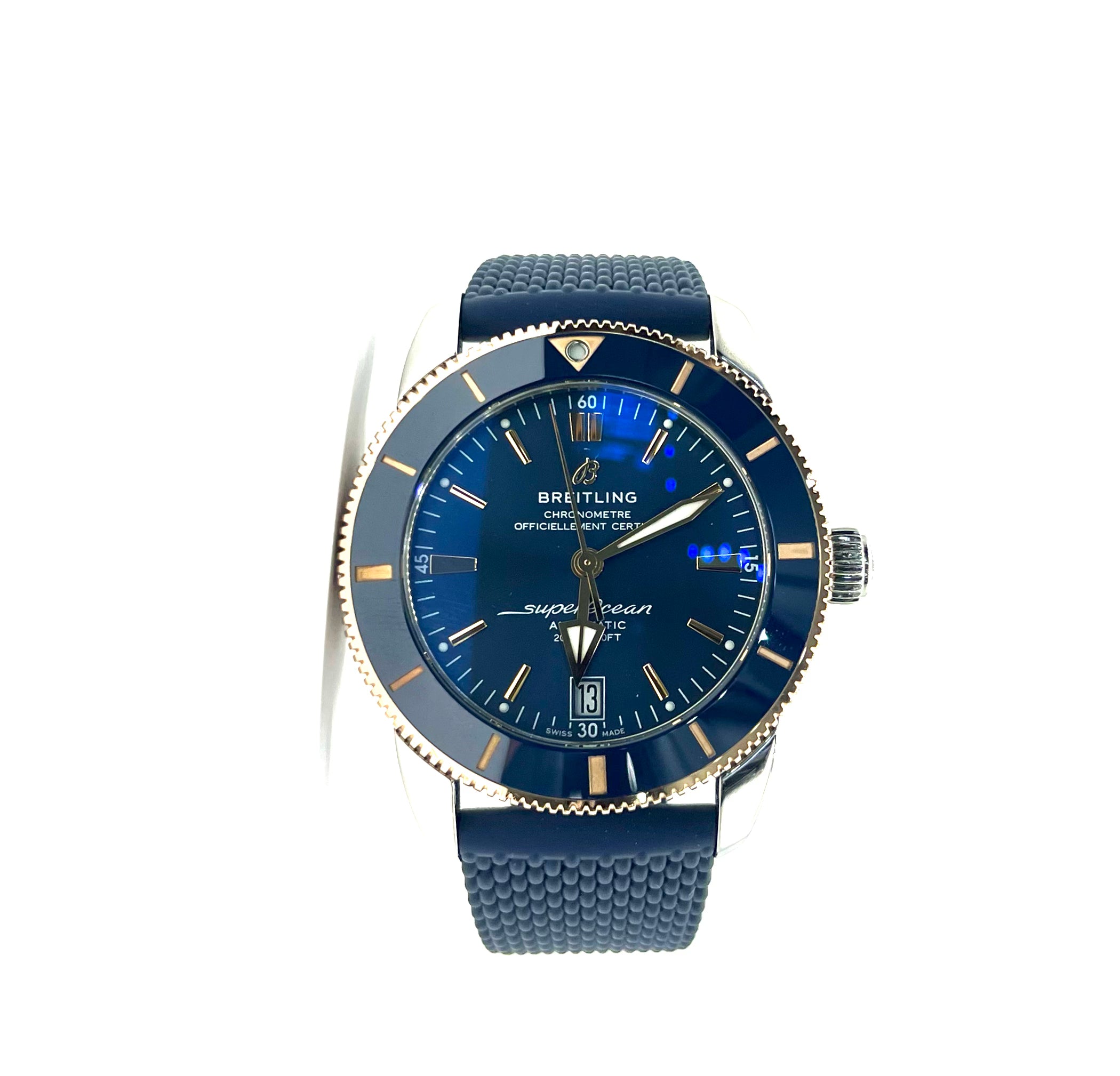Breitling SuperOcean Automatic Dive Watch with Blue Rubber Strap - Luxury Waterproof Wristwatch for Men, Perfect for Scuba Diving, Swimming & Everyday Wear