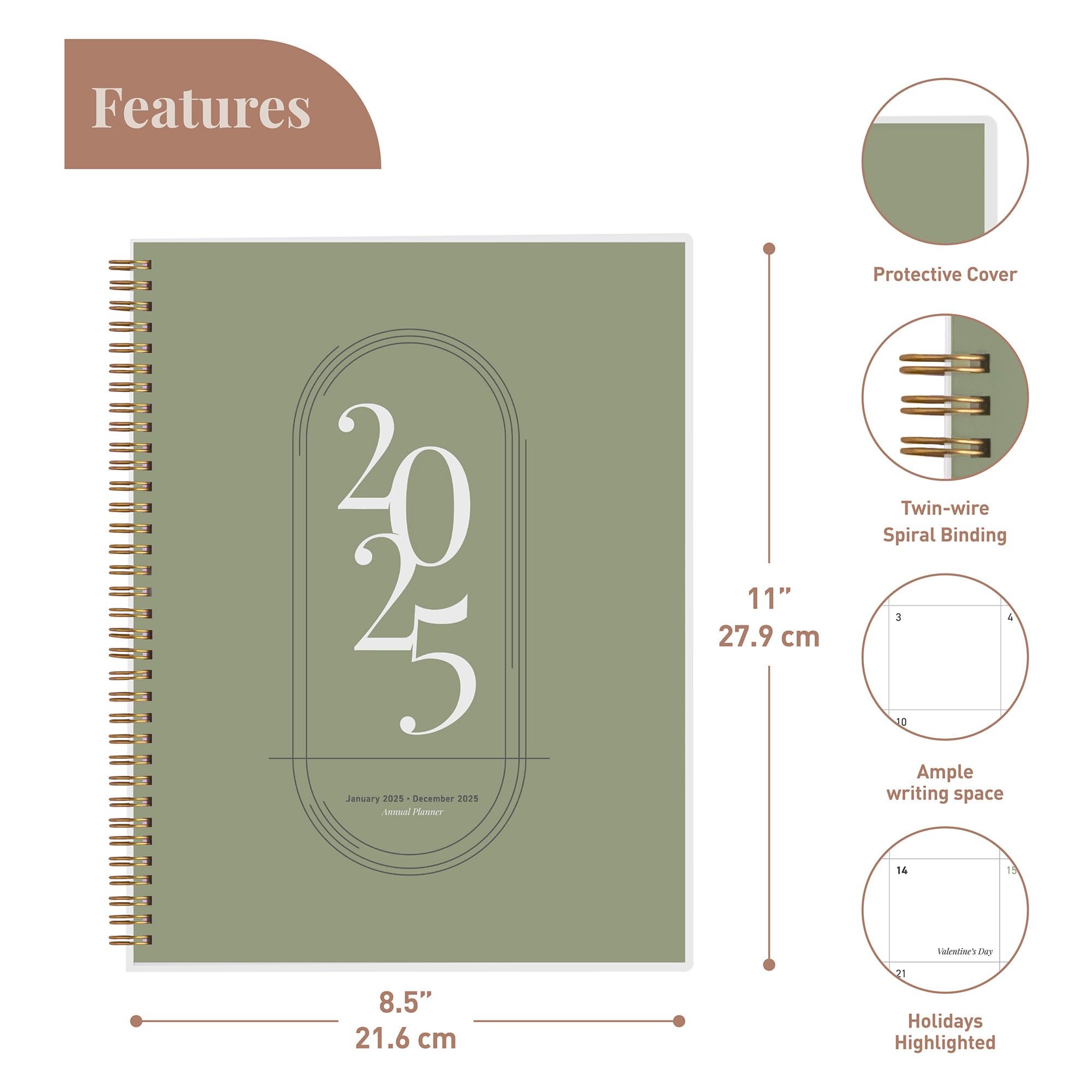2025 Weekly Planner with Monthly Calendar - Jan to Dec 2025 Academic Planner, 8.5