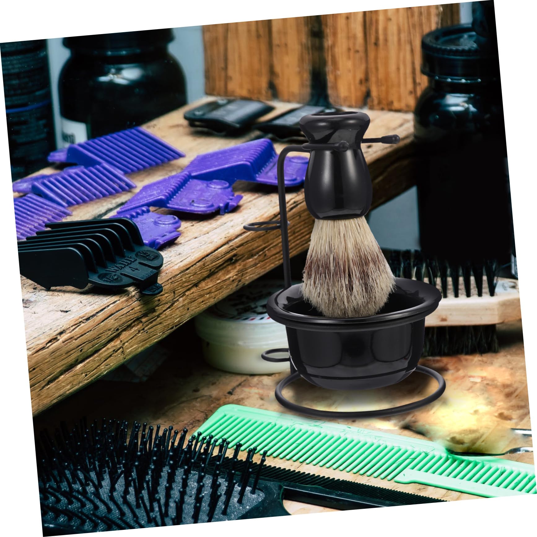 Premium Men's Shaving Kit - Beard Soap, Shaving Bowl, Razor, Cream & Brush Holder - Black ABS Travel Grooming Set for Smooth Shaves at Home or On-The-Go