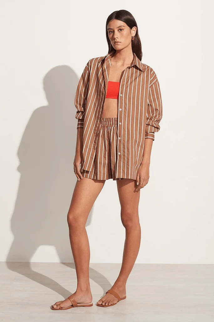 Daija Shirt Adia Stripe Print Hazelnut - Stylish Casual Button Down Shirt for Men | Perfect for Office, Date Night & Weekend Outings