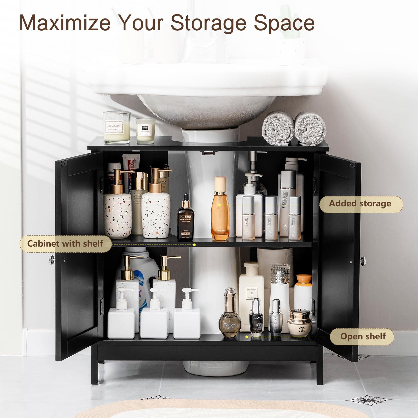 Iwell Bathroom Medicine Cabinet with Mirror - Wall Mounted Vanity Storage Organizer for Small Spaces, Black - Perfect for Bathroom, Bedroom, or Entryway Organization