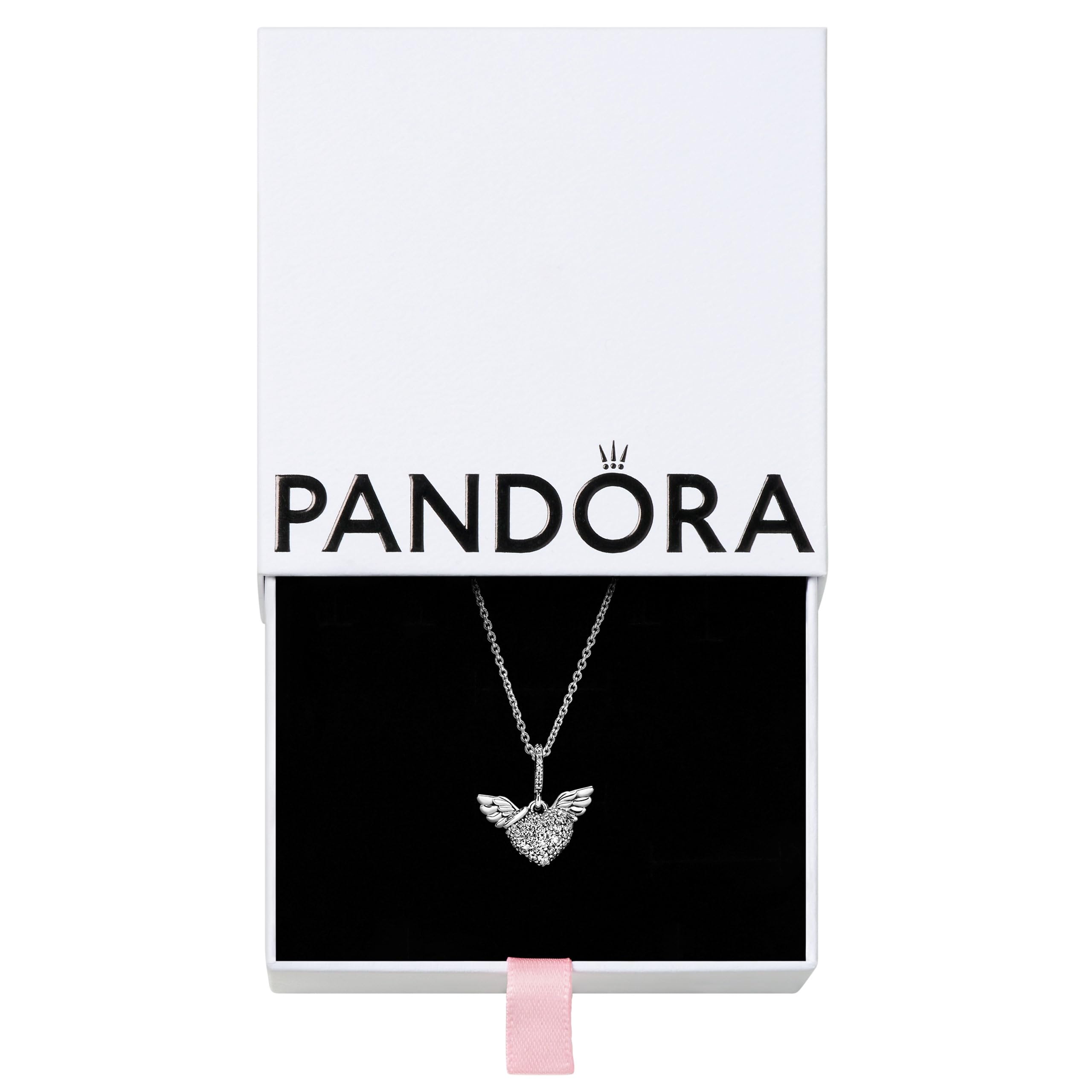 PANDORA Pave Heart & Angel Wings Sterling Silver Cubic Zirconia Necklace - 17.7