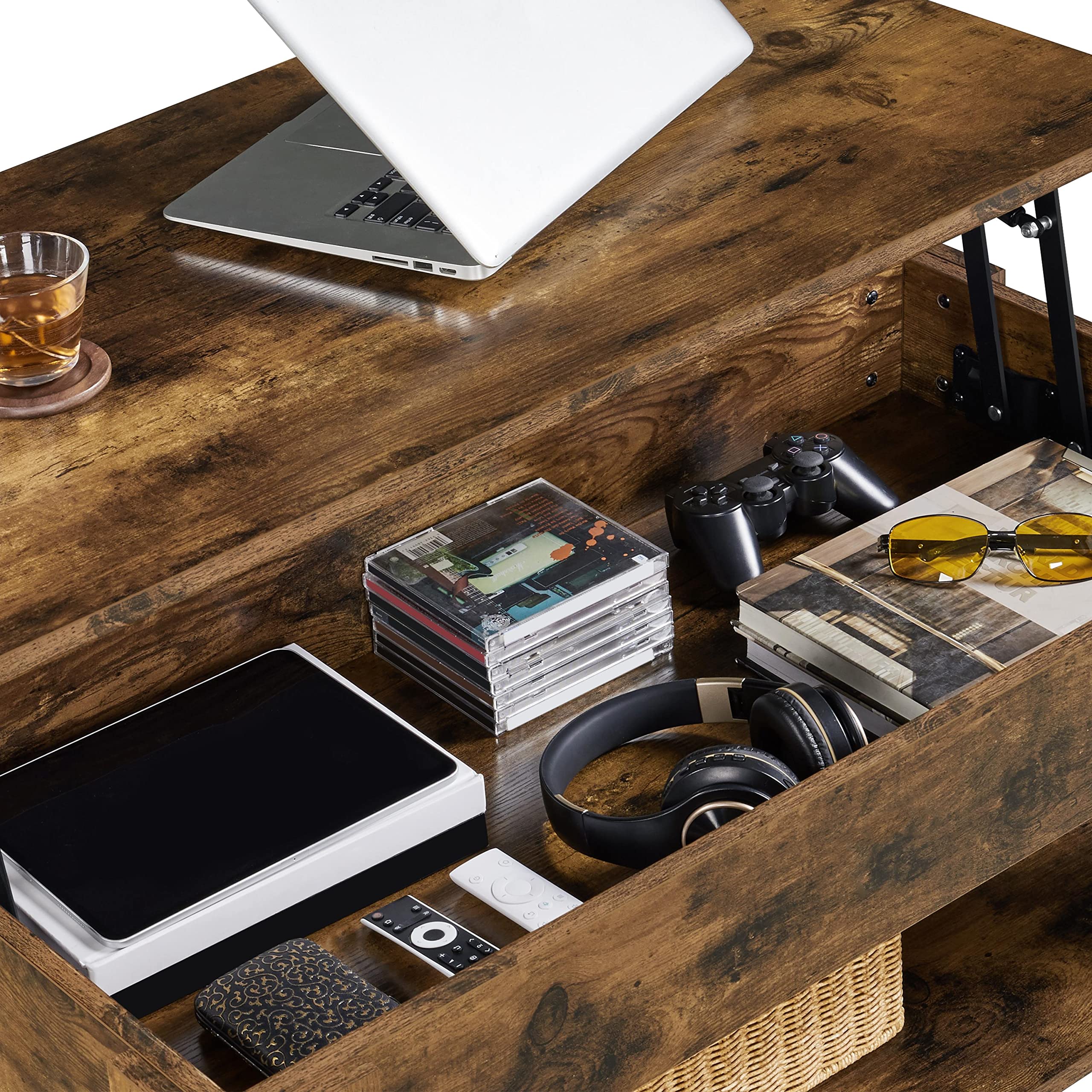 Yaheetech Lift Top Coffee Table with Storage, Rustic Brown - Living Room & Office Use