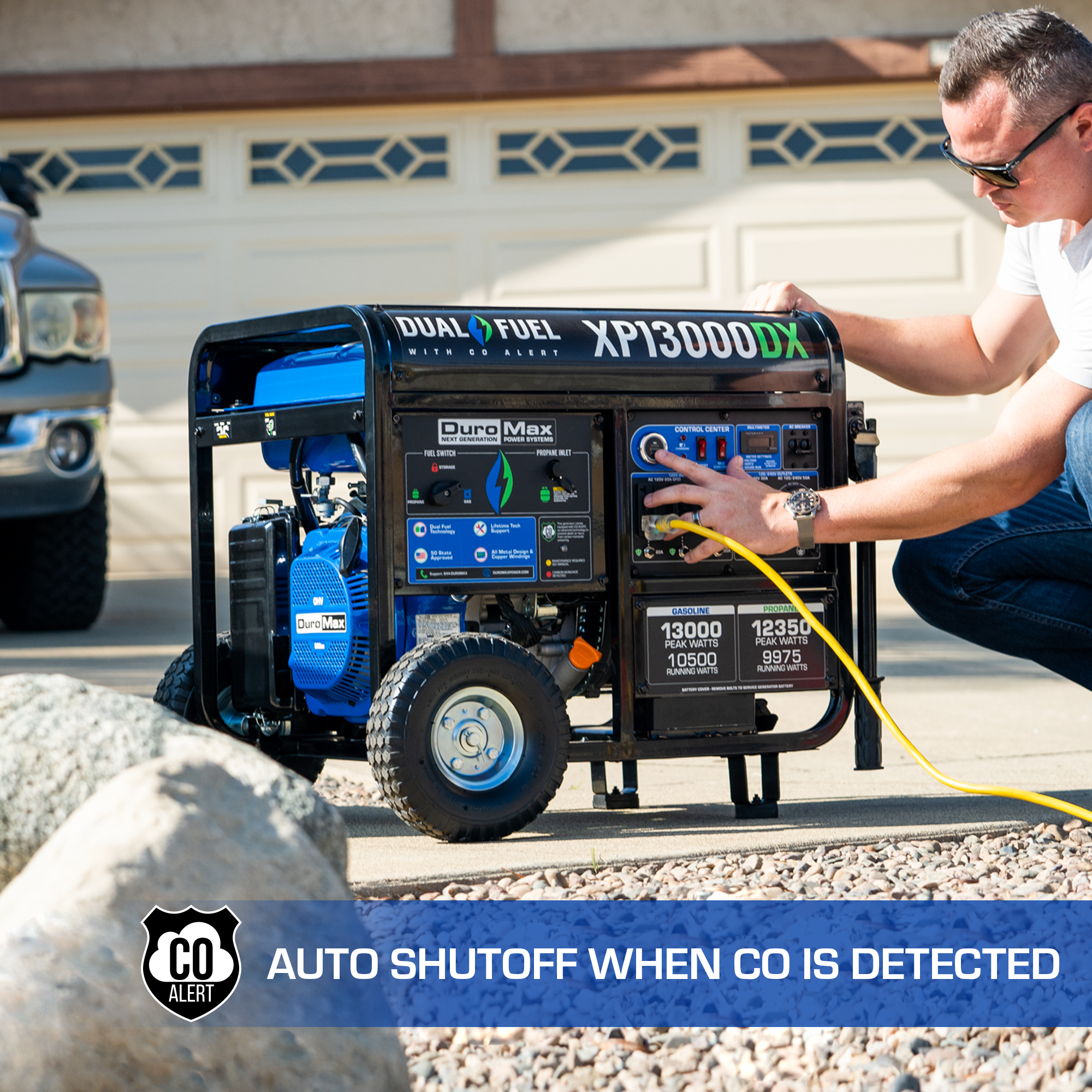 13,000W Dual Fuel Portable Generator with CO Alert - Reliable Backup Power for Home, Camping & Emergency Use