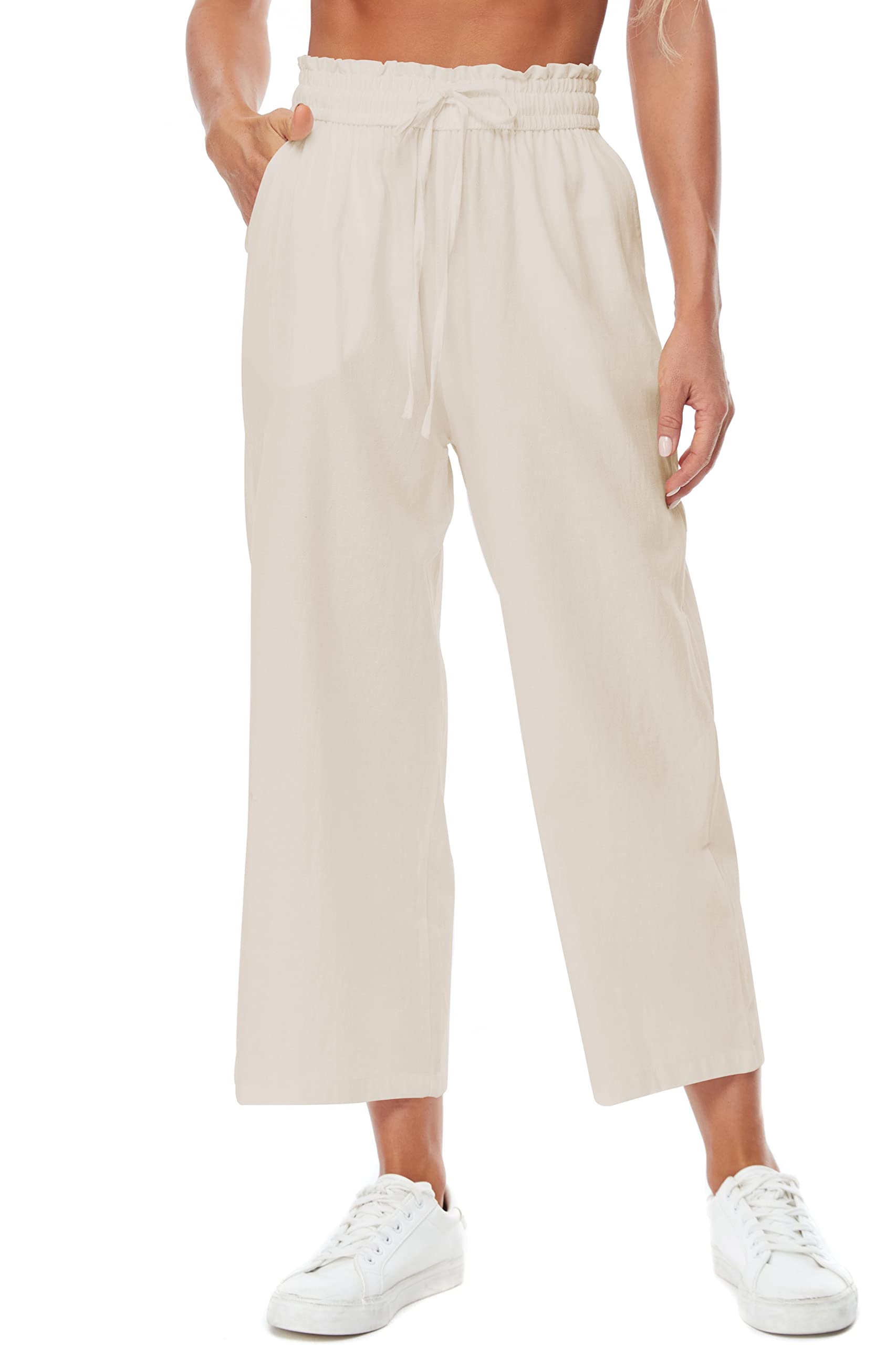 Women's Linen Pants Wide Leg High Waisted - Soft Breathable Drawstring Casual Flowy Pants with Pockets | Perfect for Summer, Beach, Travel & Lounge Wear
