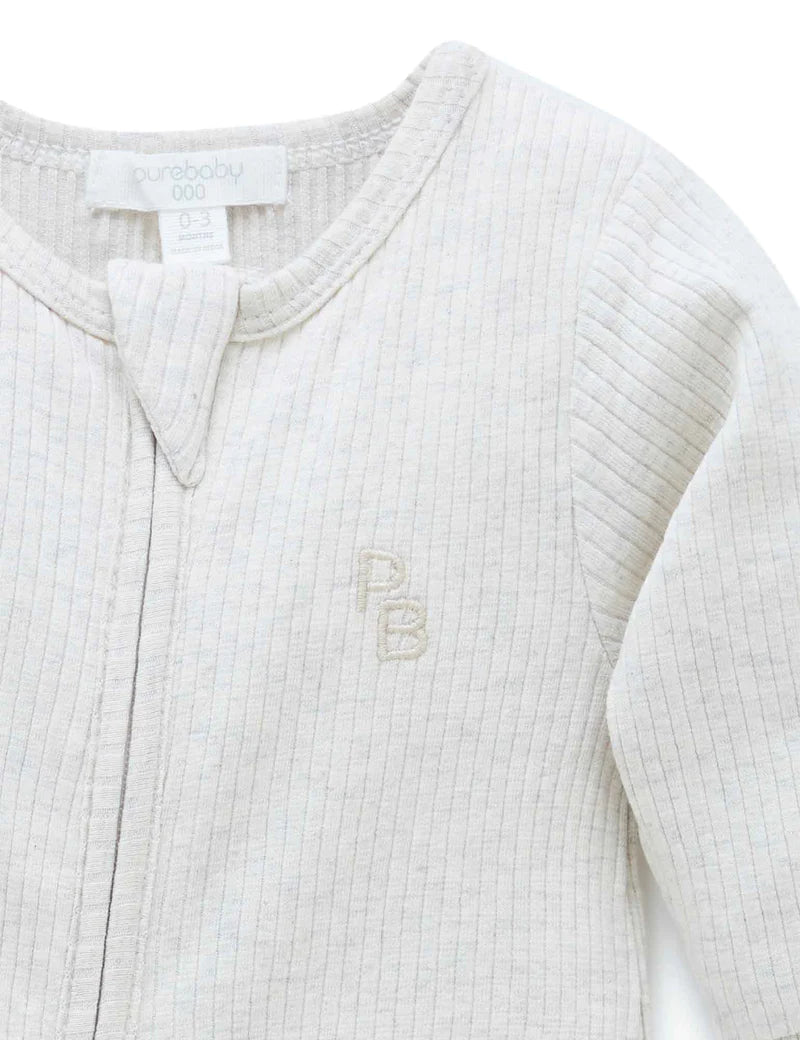 Purebaby Organic Cotton Ribbed Growsuit for Babies - Soft & Comfortable One-Piece Outfit for Newborns & Infants - Perfect for Playtime, Sleepwear & Everyday Wear