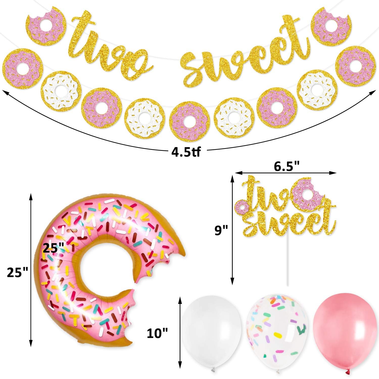 Levfla Sweet Donut Party Decorations - Glitter Doughnut Banner, Cake Topper & Balloons for Baby's 2nd Birthday, Kids Party Favors & Supplies | Perfect for Birthday Cakes, Dessert Tables & Photo Backdrops