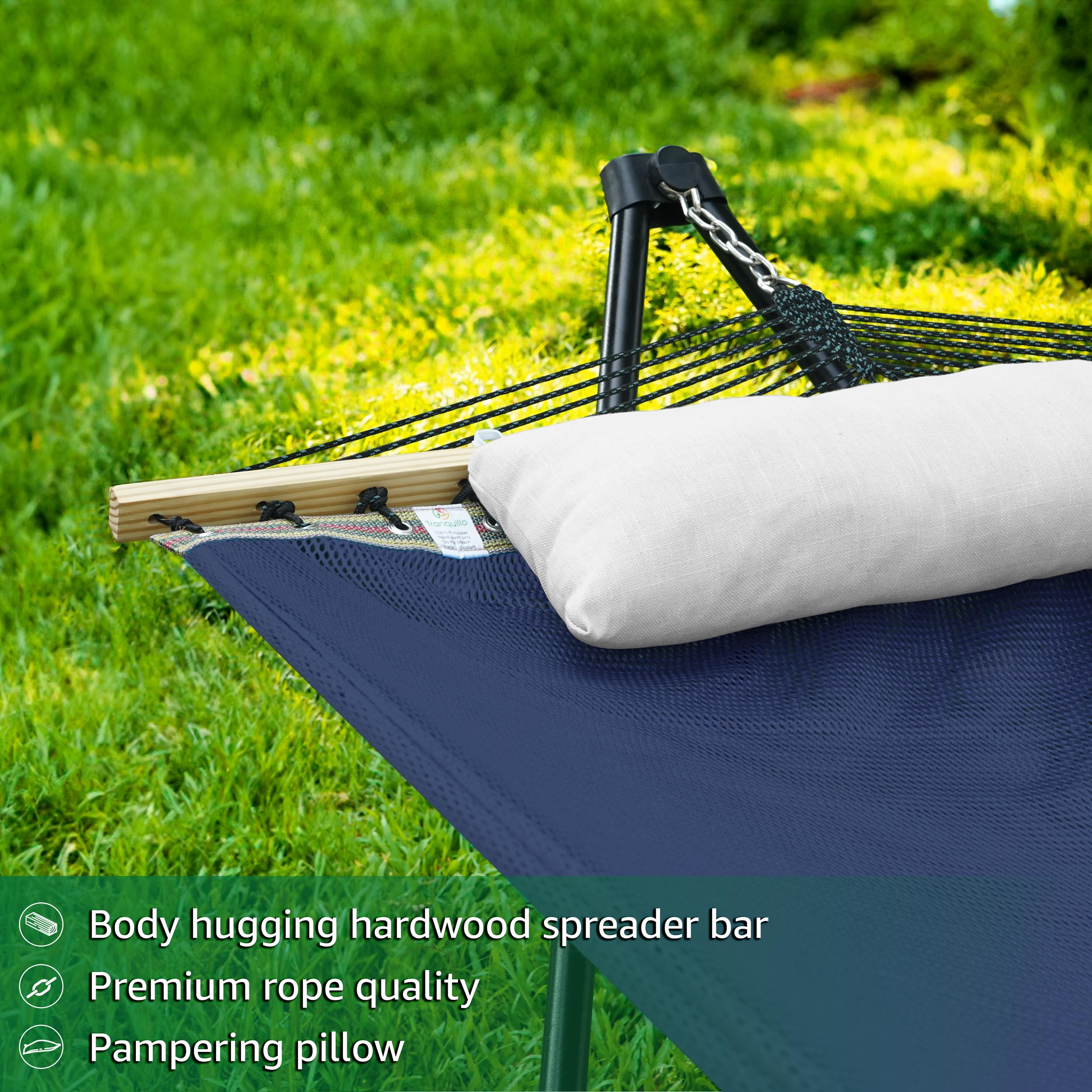 Tranquillo Unity Adjustable Hammock Stand - 800 lbs Capacity Steel Double Hammock Stand for 2 Persons - Premium Pre-Assembled Indoor/Outdoor Hammock Stand in Aegean Blue - Perfect for Backyard Relaxation, Beach Lounging & Camping Comfort