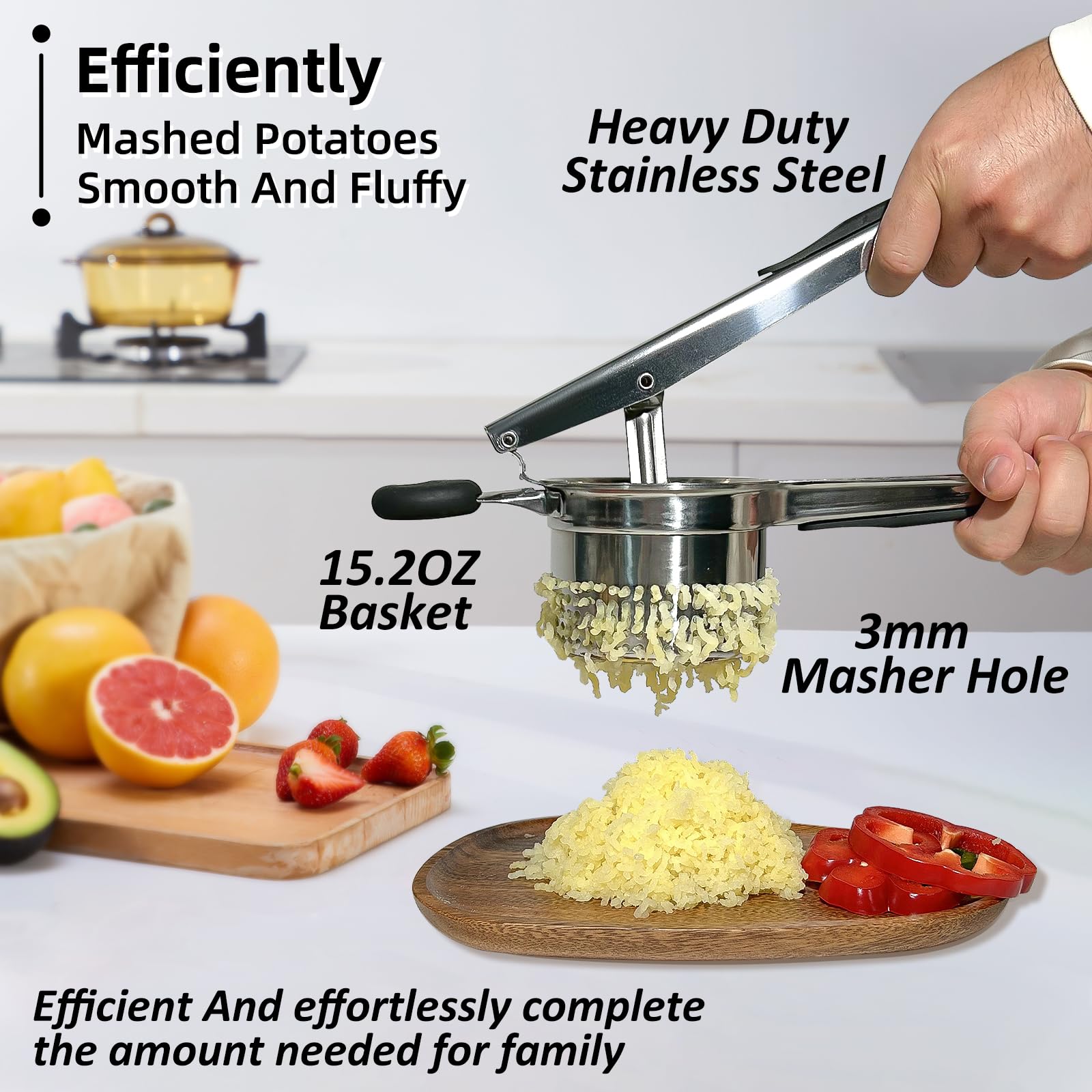 SPEENSUN 15 oz Large Potato Ricer - Heavy Duty Stainless Steel Masher with Non-Slip Silicone Handle for Fluffy Mashed Potatoes - Perfect for Thanksgiving, Baby Food & Restaurant Use