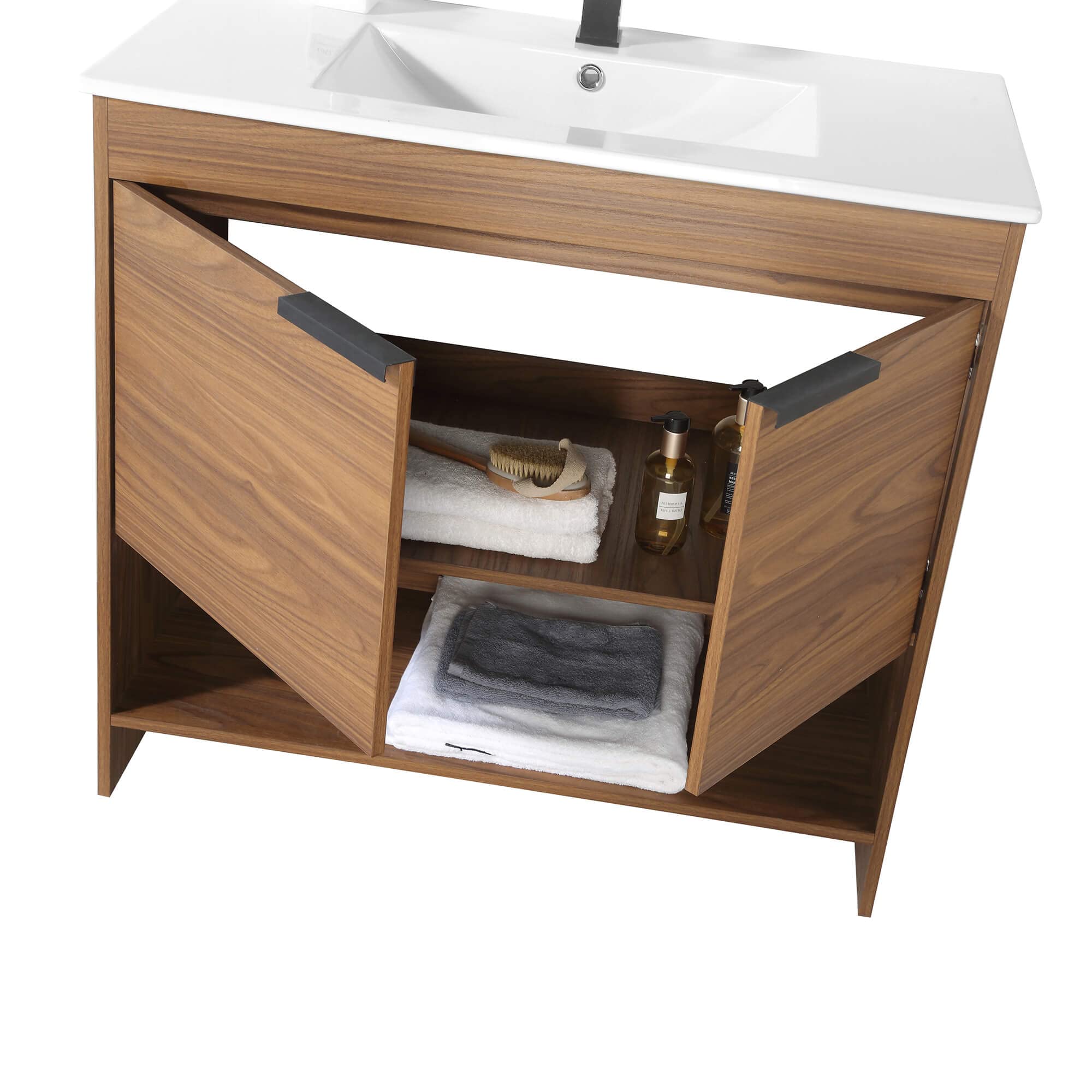 Fine Fixtures Phoenix 36 Inch Modern Bathroom Vanity with Sink - Soft-Close Doors & Storage Drawers - Durable Walnut Vanity for Small Bathrooms (Full Assembly Required) - Perfect for Apartments, Guest Bathrooms & Powder Rooms