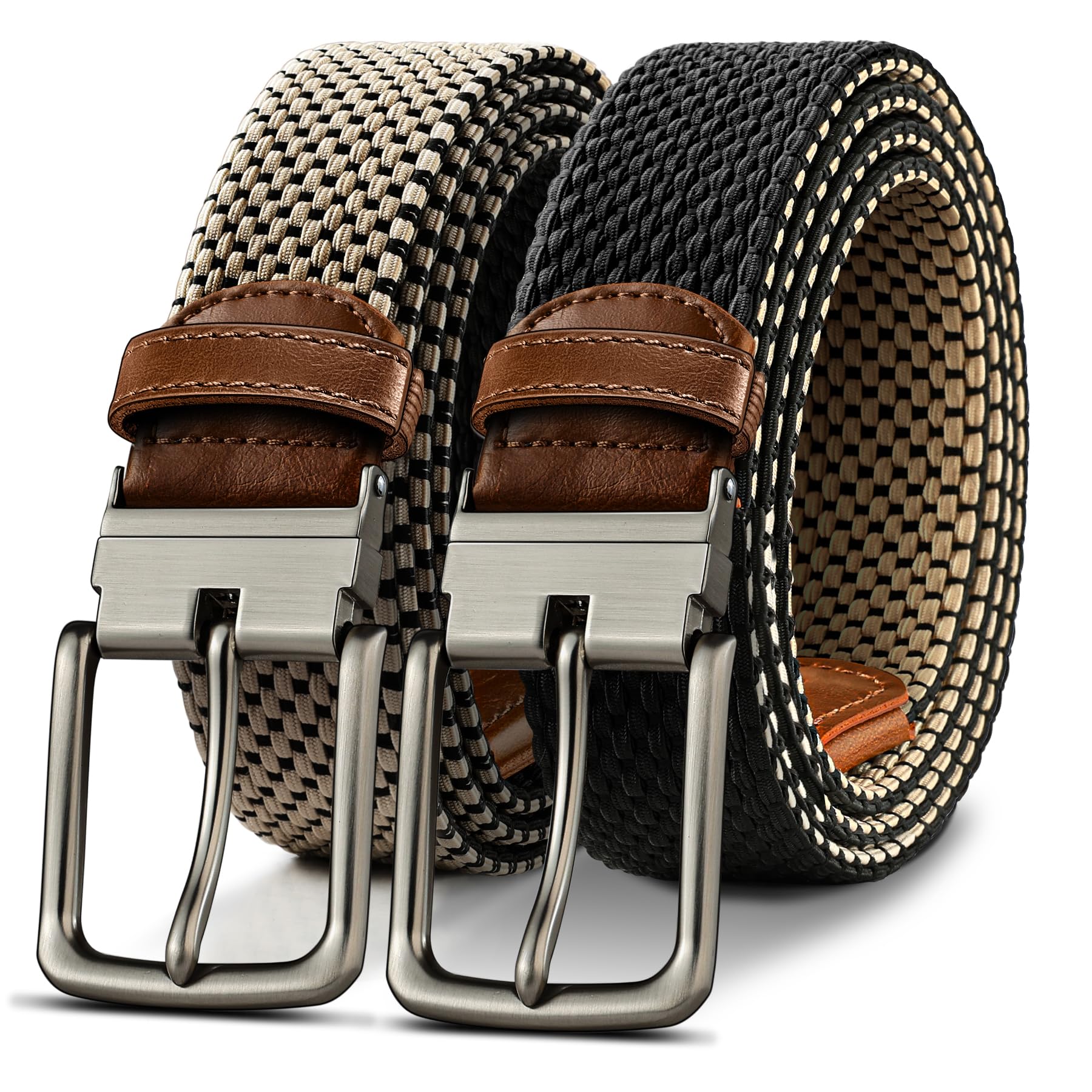 KEMISANT Reversible Braided Belt for Men - Stretchable Elastic Golf & Casual Wear - 1 3/8 Inch Width - 2-in-1 Design - Perfect Gift for Dad, Husband & Golfers - Ideal for Office, Travel & Outdoor Activities