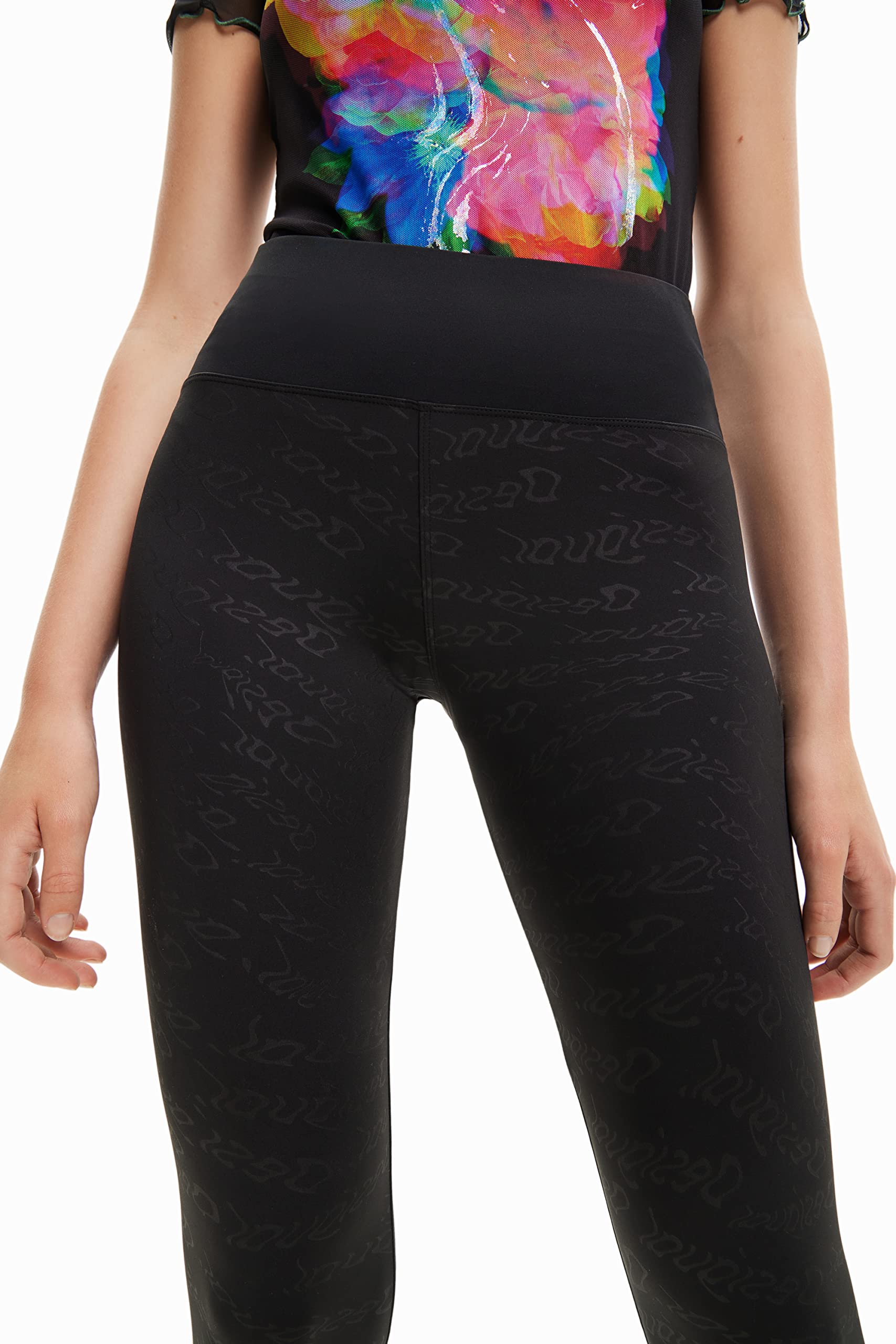Desigual Women's Stretchy Knit Leggings - Comfortable High Waist Yoga Pants for Workout, Running & Casual Wear