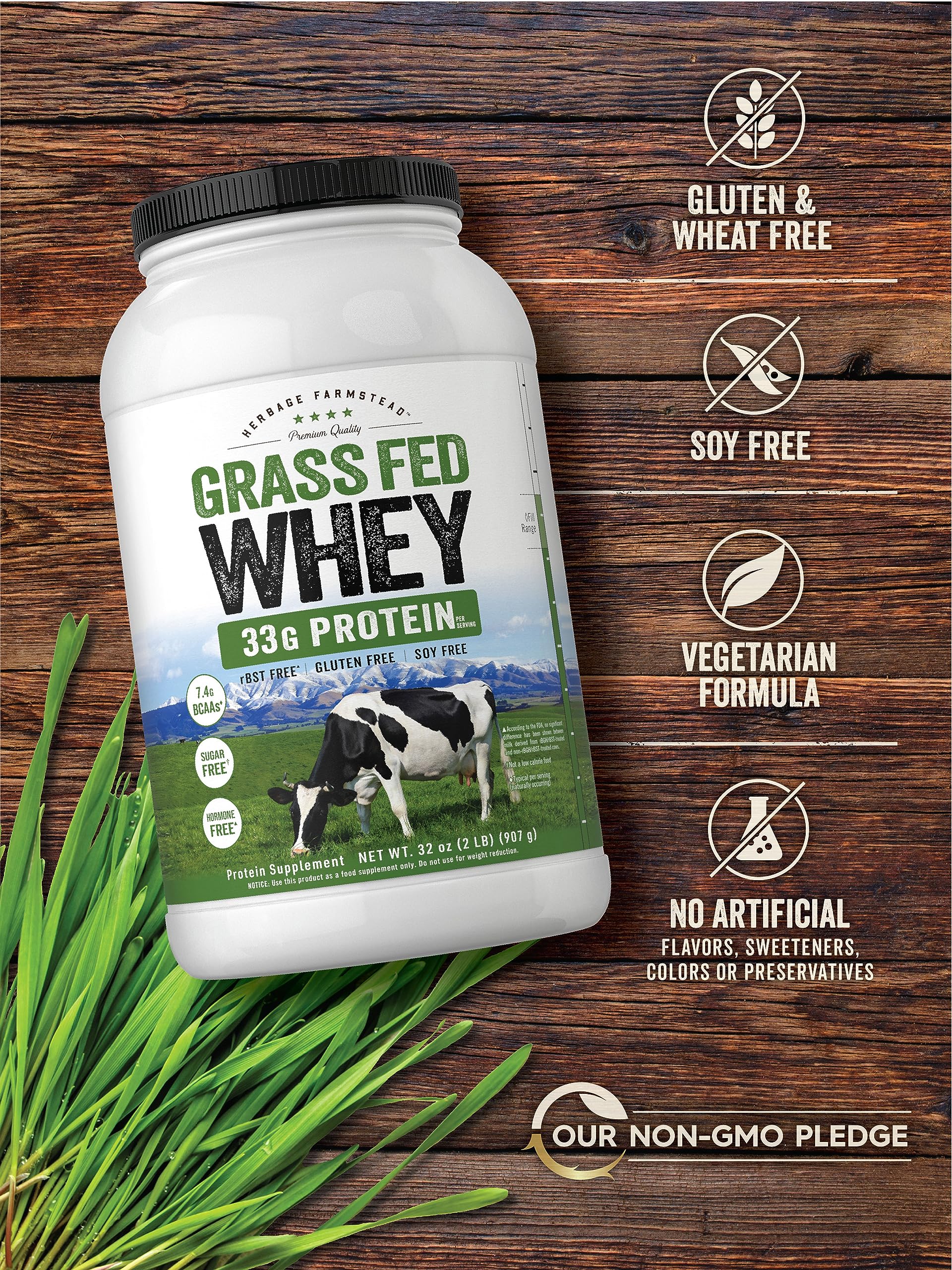Carlyle Grass Fed Whey Protein Powder - 2lb Unflavored Protein Supplement | 33g Protein Per Serving | Sugar Free, Hormone Free, Non-GMO, Gluten Free | by Herbage Farmstead | Ideal for Post-Workout Recovery, Muscle Building & Healthy Lifestyle