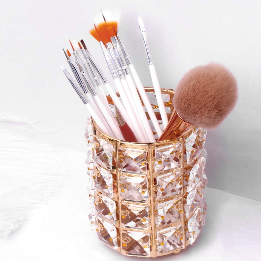 Premium Handcrafted Crystal Makeup Brush Holder & Eyebrow Pencil Organizer - Rose Gold Cosmetic Storage for Vanity, Bathroom & Office Desk | Perfect for Makeup Artists & Beauty Enthusiasts