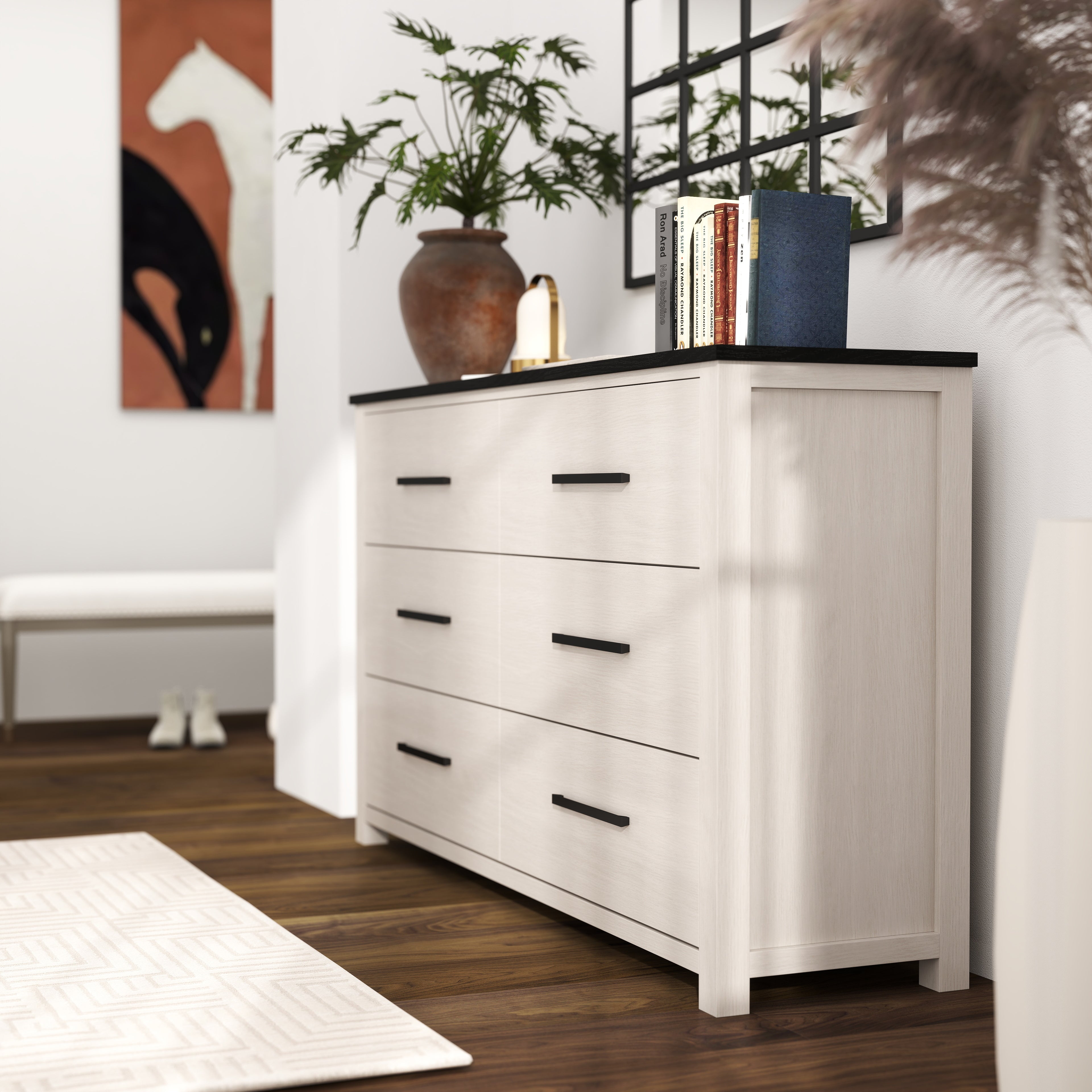Roundhill Furniture Realynn 6-Drawer Bedroom Dresser in Off White - Spacious Storage for Clothes, Bedroom Organization & Home Decor