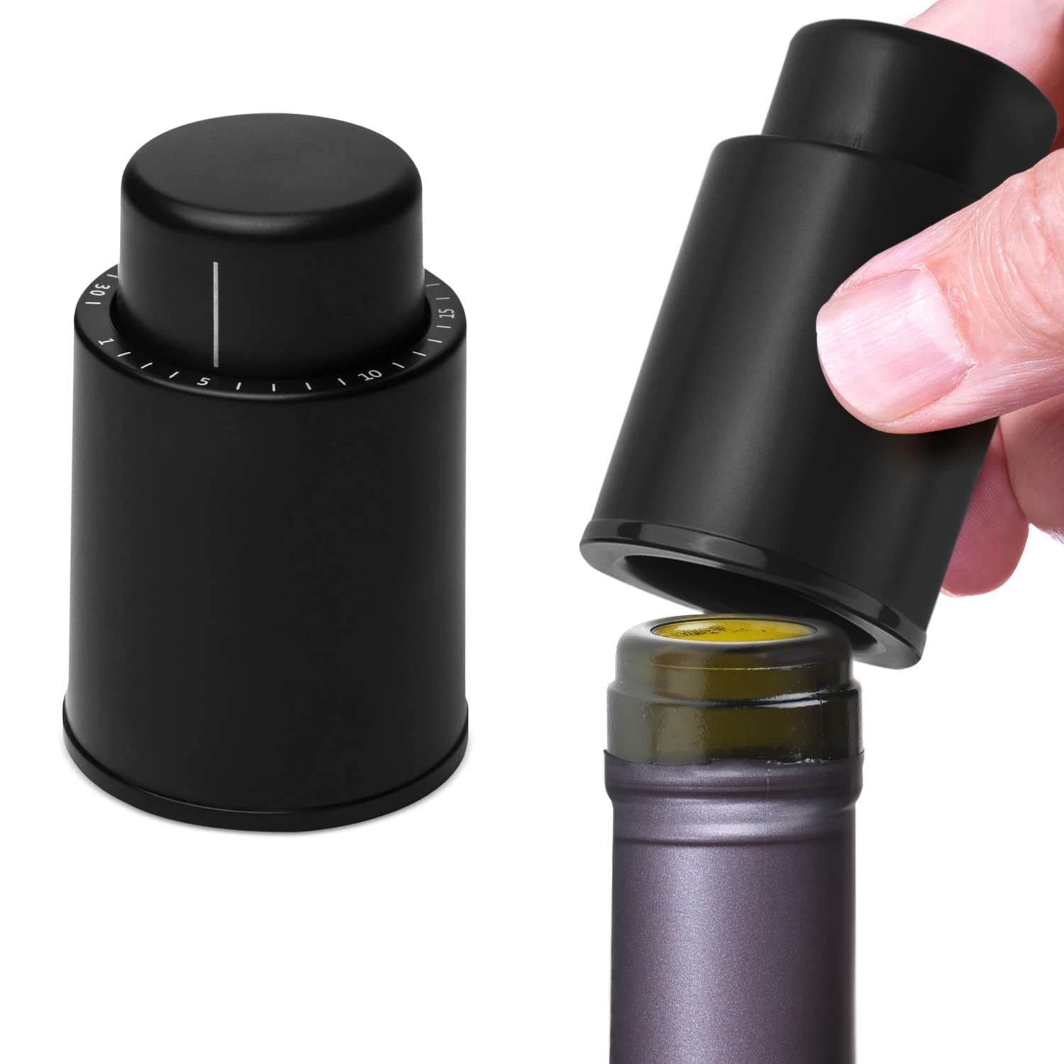 Premium Vacuum Wine Stopper - Airtight Leak-Proof Wine Saver Preserver - Keep Wine Fresh for Days with Vacuum Seal Technology - Perfect Gift for Wine Enthusiasts (Set of 2, Black Plastic) - Ideal for Home Bars, Parties & Wine Storage