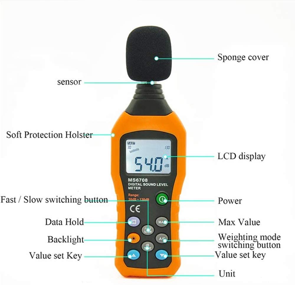 Professional LCD Digital Sound Level Meter - Noise Decibel Meter with Data Hold (30-130 dB) for Home, Studio & Workplace Noise Measurement