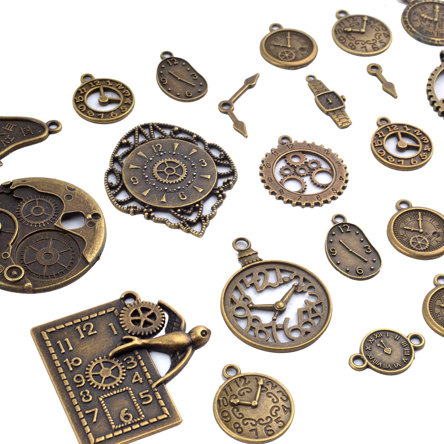 Steampunk Clock Face Charm Pendant - 100g Multi-Style Watch Dial & Gear Charms for DIY Jewelry Making - Perfect for Necklaces, Bracelets, and Craft Projects