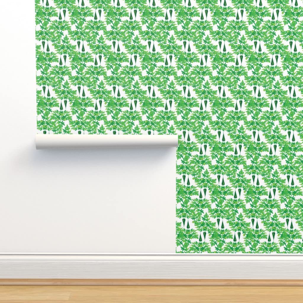 12ft x 2ft Removable Green Leaf Vegetable Garden Wallpaper - Easter Bunny Design, Pre-Pasted Peel & Stick Wall Decor for Kitchen, Nursery, or Dining Room | Spoonflower Custom Wallpaper