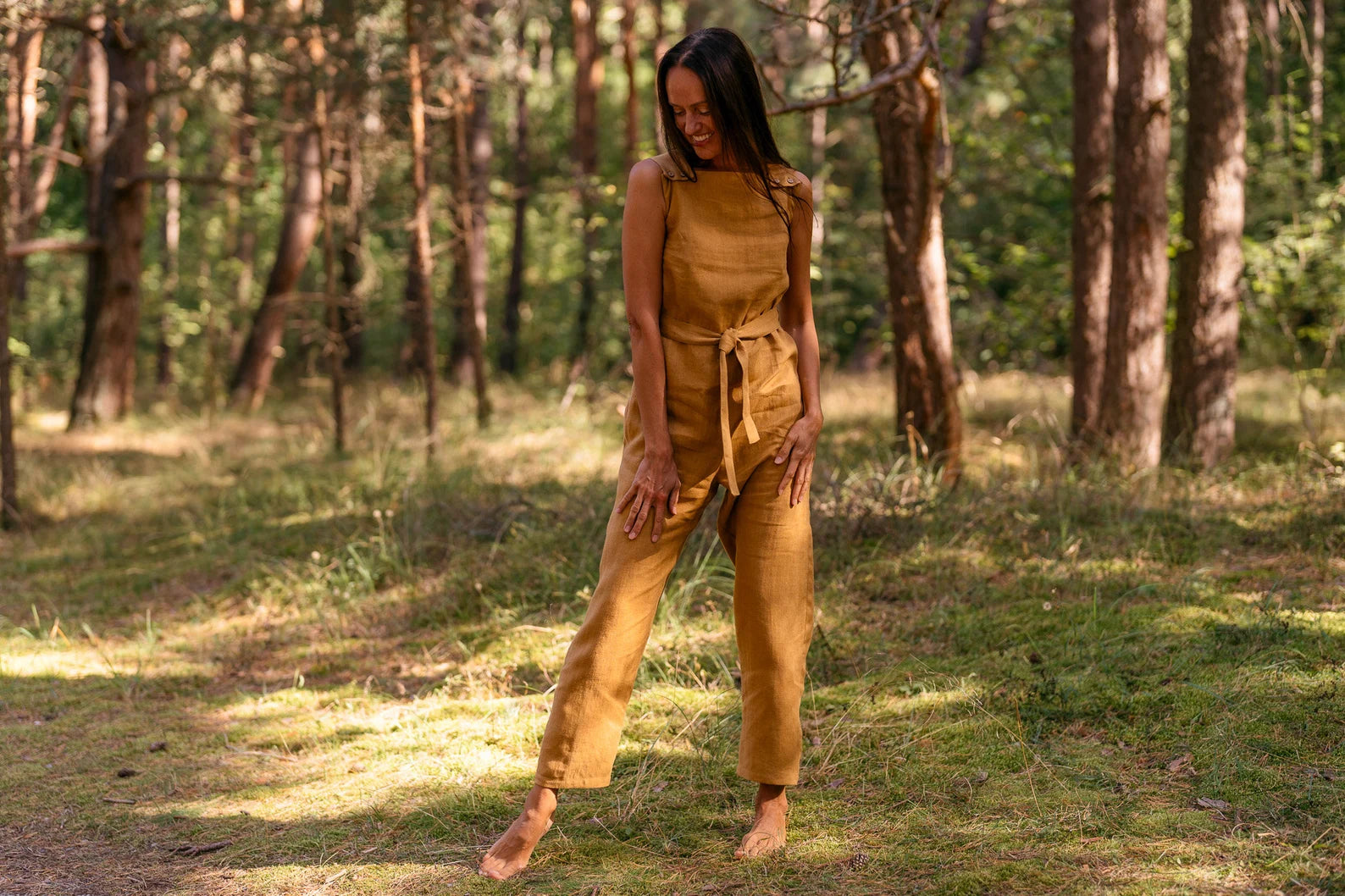 DICEY Wrap Linen Jumpsuit for Women - Amber Yellow Summer Outfit | Beach Cover-Up, Casual Wear & Vacation Dress